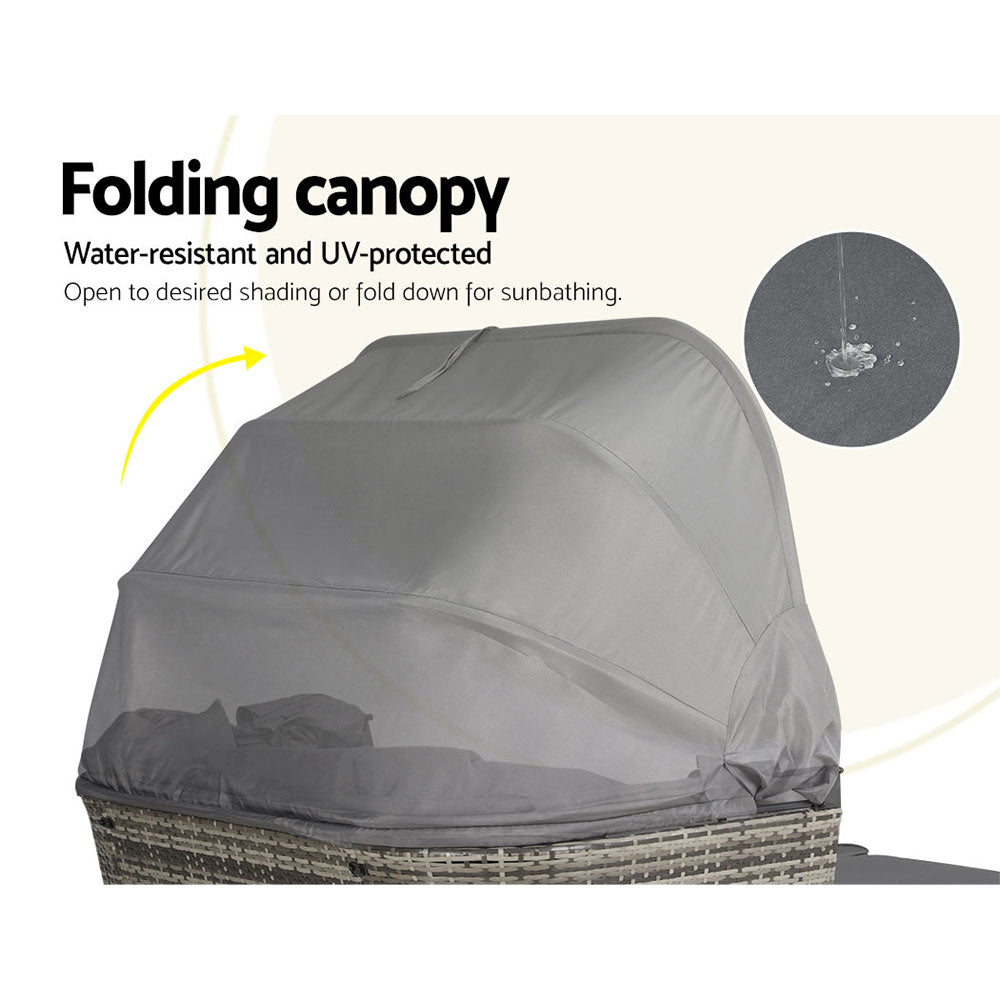 Extra Large Outdoor Day Bed with Canopy - Grey Weather-Resistant Patio Lounge for Poolside, Garden & Backyard Relaxation