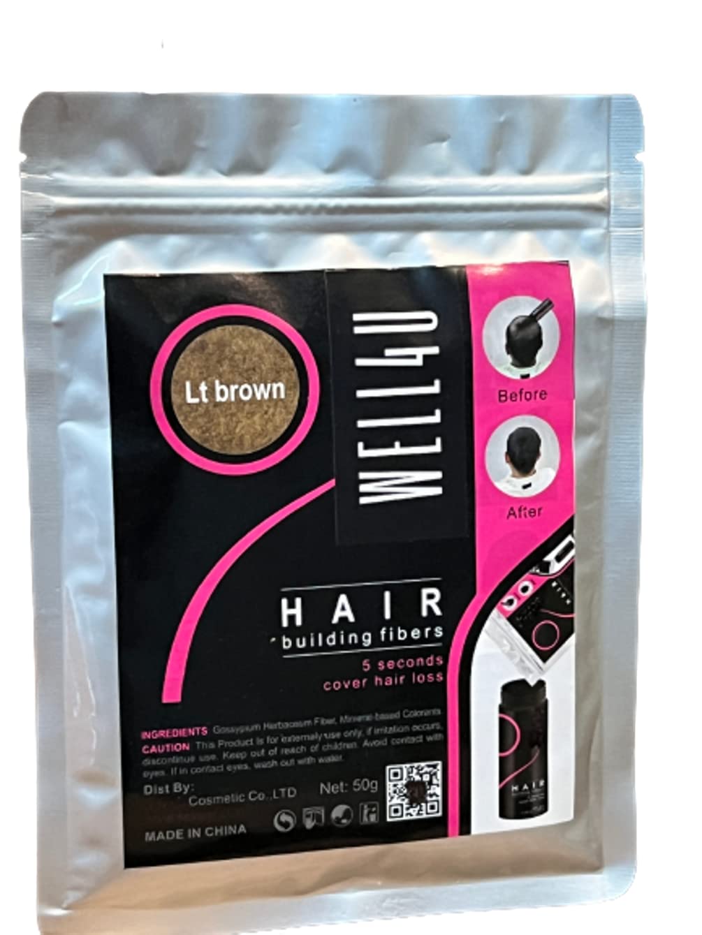 WELL4U Micro Hair Fibers for Thinning Hair - Natural Hair Thickening Powder, Hair Filler & Volumizer (50g, Light Brown) - Instant Coverage for Bald Spots & Hair Loss - Perfect for Daily Use, Special Occasions & Confidence Boosting