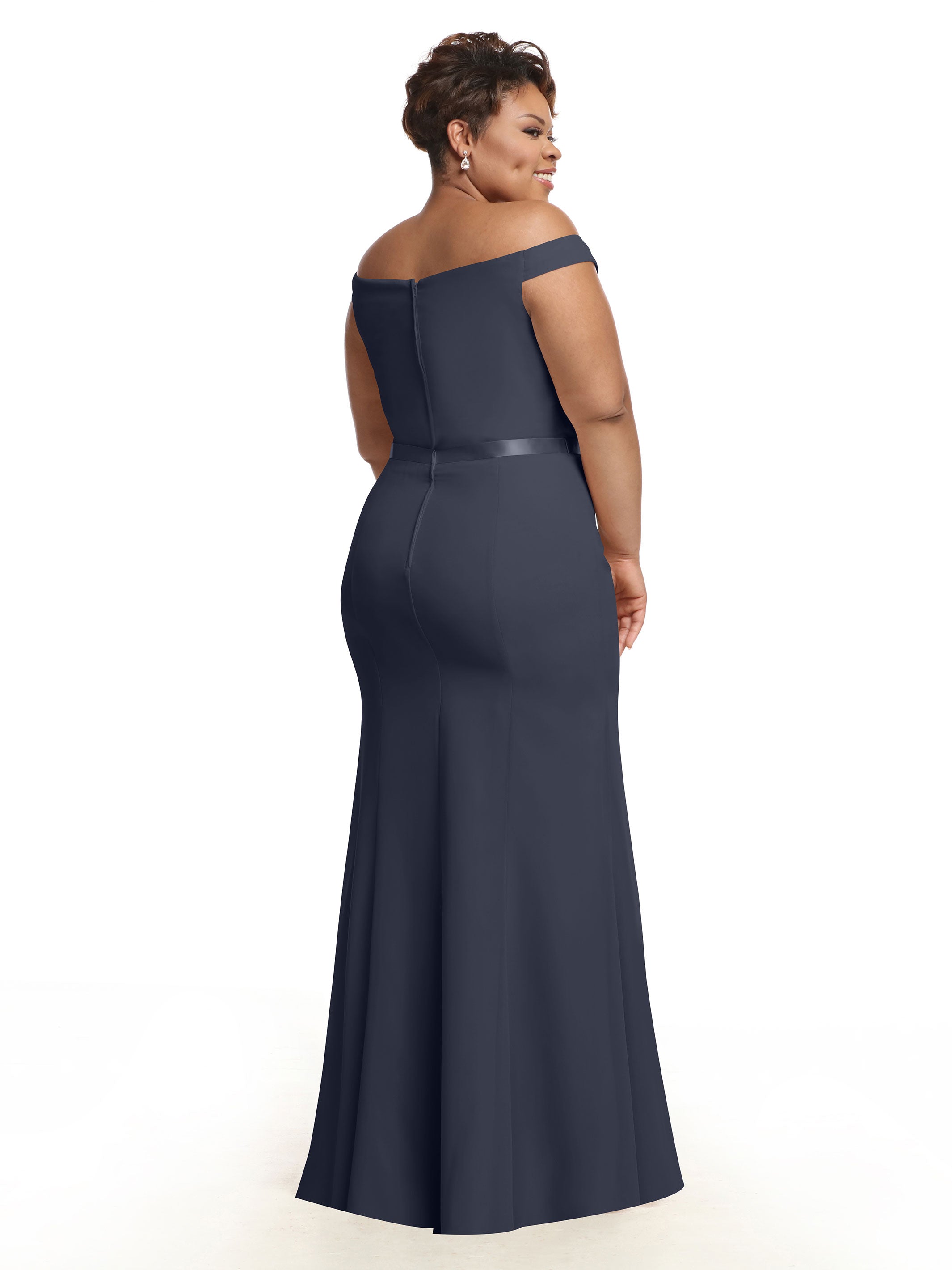Elegant Off-The-Shoulder Chiffon Bridesmaid Dress with Ribbon Belt - Flowy Fit & Flare Design for Weddings, Parties & Special Occasions | Style #80079