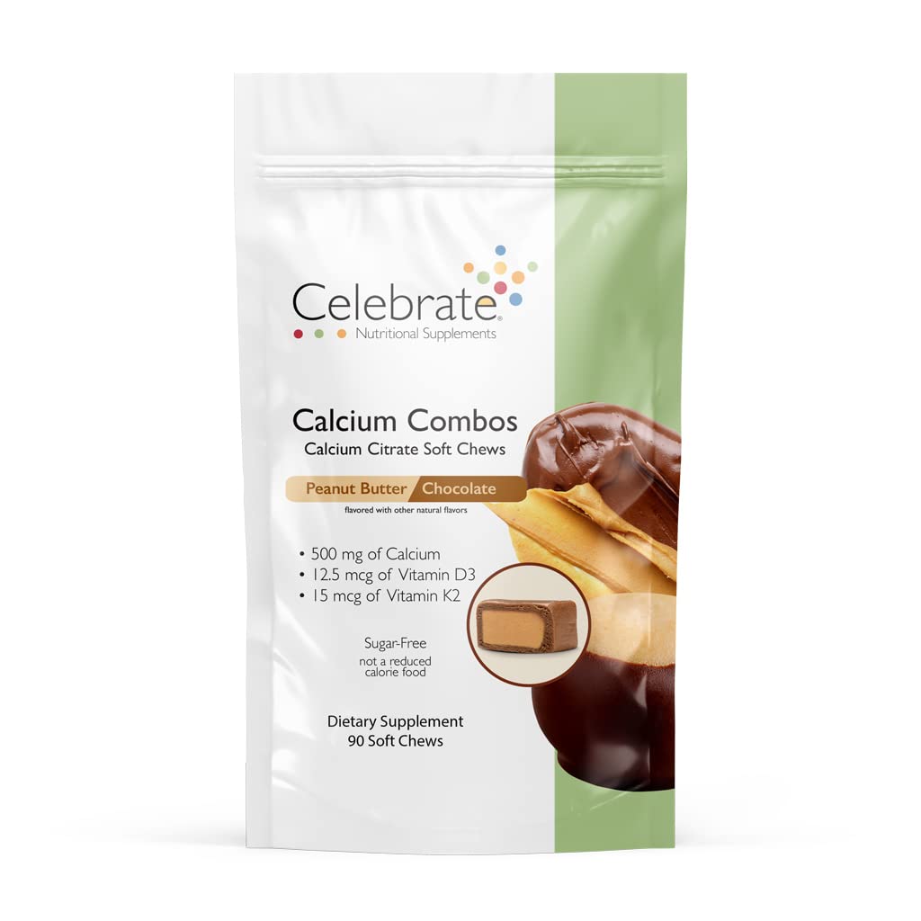 Celebrate Vitamins Chocolate Peanut Butter Calcium Citrate Soft Chews - 90 Count | Bone Health Supplement for Adults & Kids | Perfect for Active Lifestyles & Daily Nutrition
