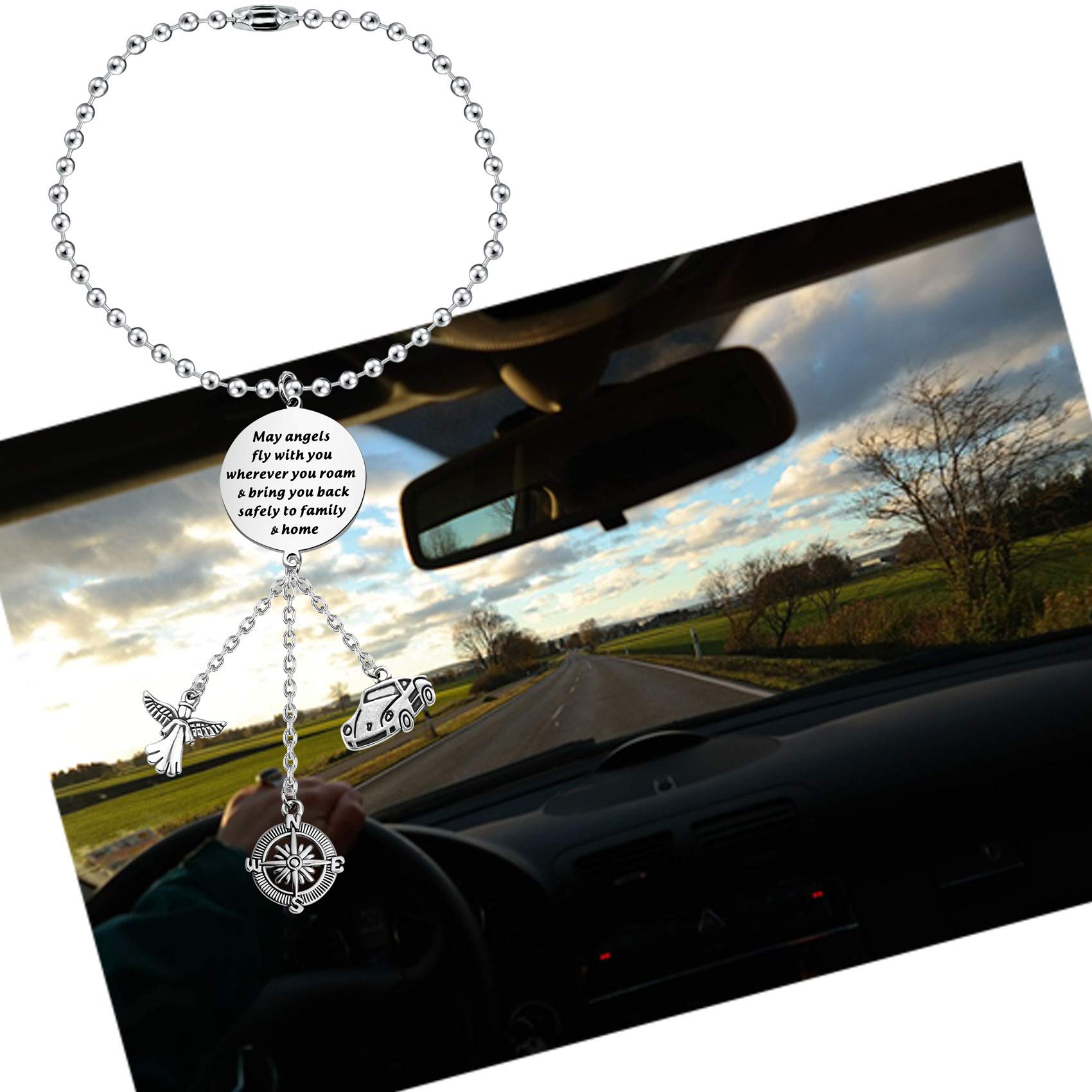 Bobauna Guardian Angel Cross Car Charm - Mirror Hanging Pendant for Safe Driving, Car Interior Decor & New Driver Gift - Perfect for Daily Commute, Road Trips & Protection on the Go