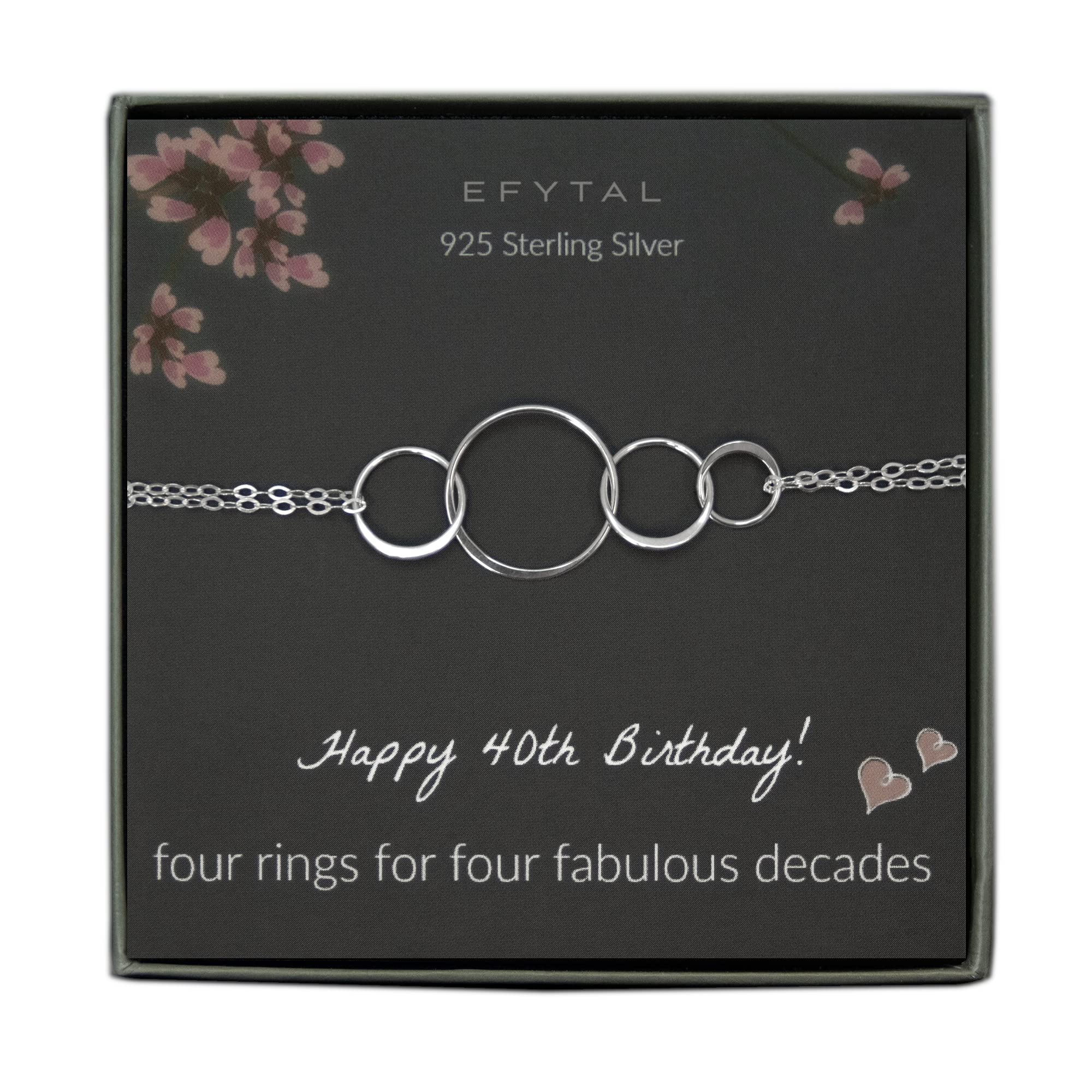 EFYTAL 40th Birthday Gifts for Women - 925 Sterling Silver 4 Circle Ring Bracelet, Elegant Jewelry for Sister, Mom, Wife - Perfect 40 Year Old Birthday Present for Parties, Anniversaries & Special Occasions
