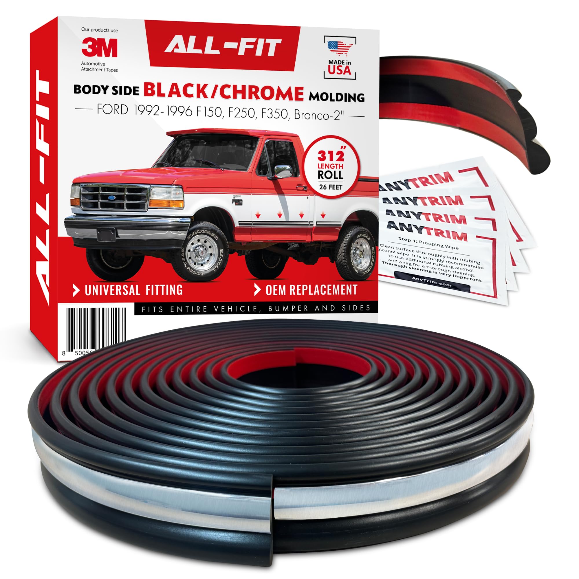 OEM Grade All-Fit Automotive Replacement Side Molding Trim (2