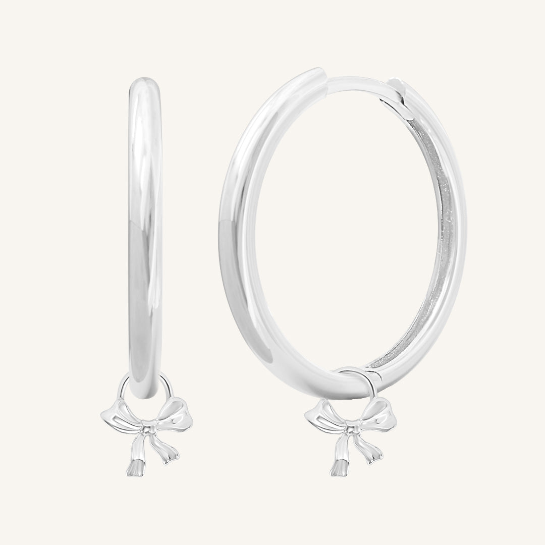 Fusion Bow Plain Charm Hoops - Elegant Dainty Earrings for Women, Minimalist Jewelry Gift for Her - Perfect for Everyday Wear, Parties & Special Occasions