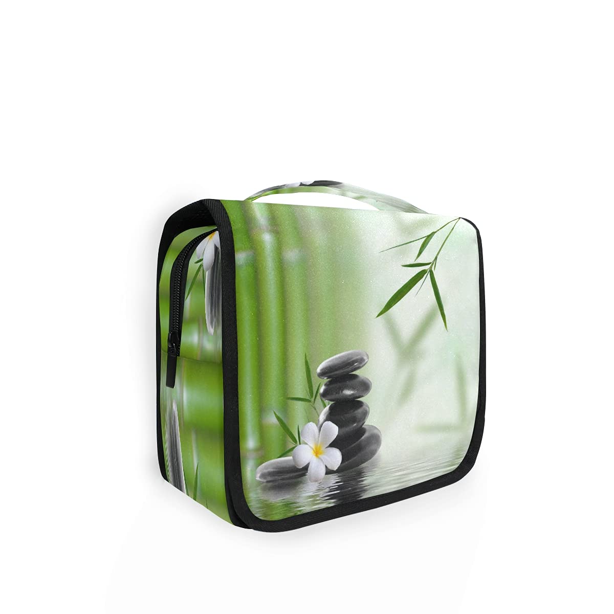 Japanese Zen Style Hanging Toiletry Bag with Bamboo & Stone Design - Floral Cosmetic Travel Organizer for Women & Men - Perfect for Bathroom, Shower, Camping & Vacation Gifts
