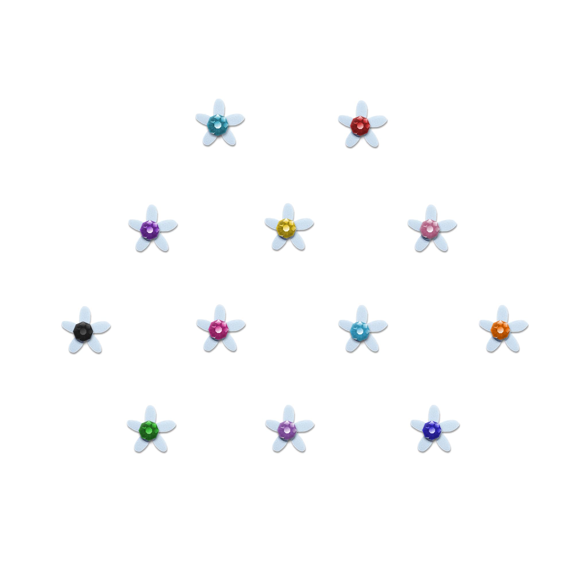 Comet Busters Cute White Floral Baby Bindis with Colorful Stones - 6mm Kids Face Stickers for Parties, Festivals & Costume Makeup (BB042)