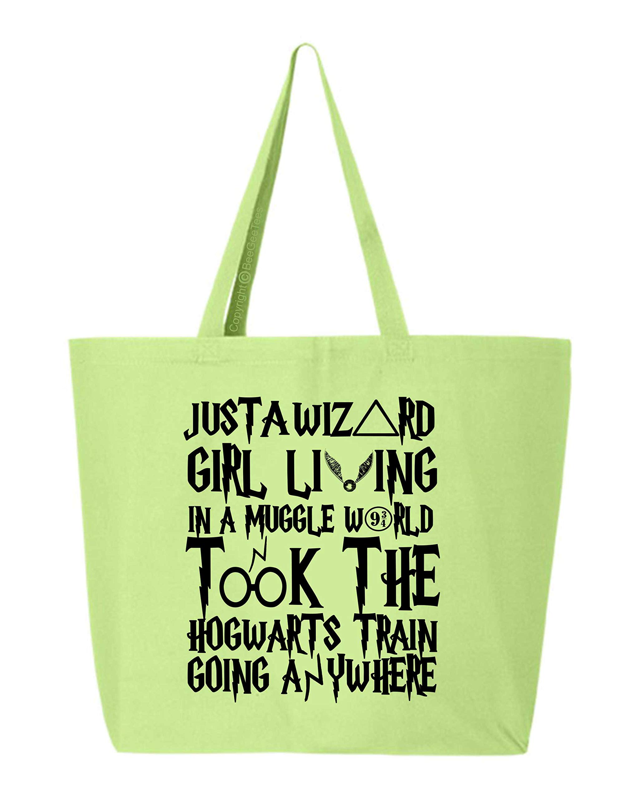 Funny Wizard Girl on a Train Tote Bag - Large 20