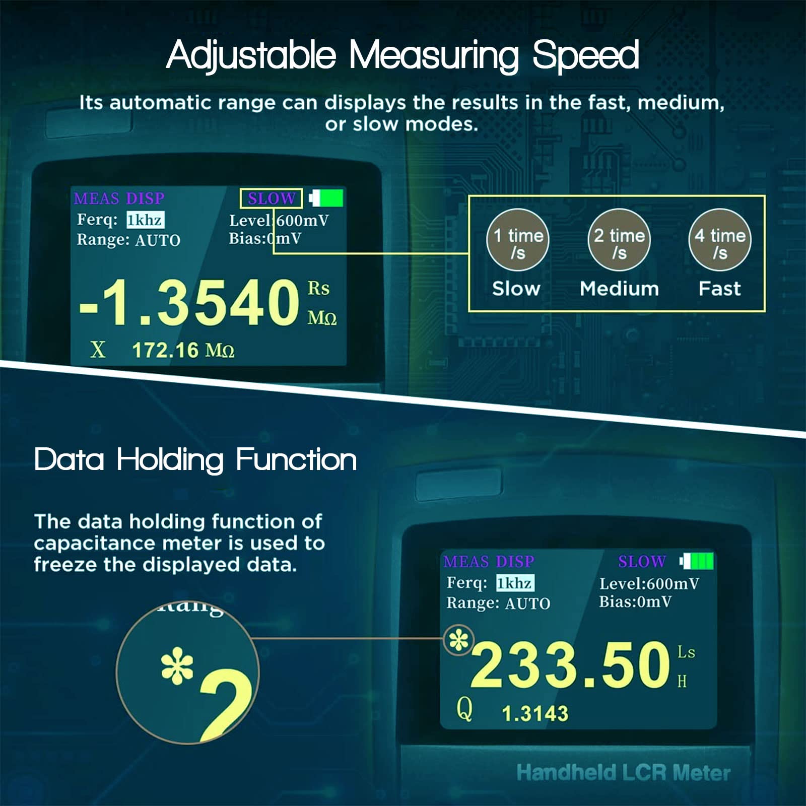 ET431 Handheld Digital LCR Meter with 0.2% Accuracy, TFT Display - Portable Capacitance, Inductance, Resistance & Transistor Tester - Rechargeable Multifunction Multimeter for Electronics Repair, Circuit Testing & Component Analysis