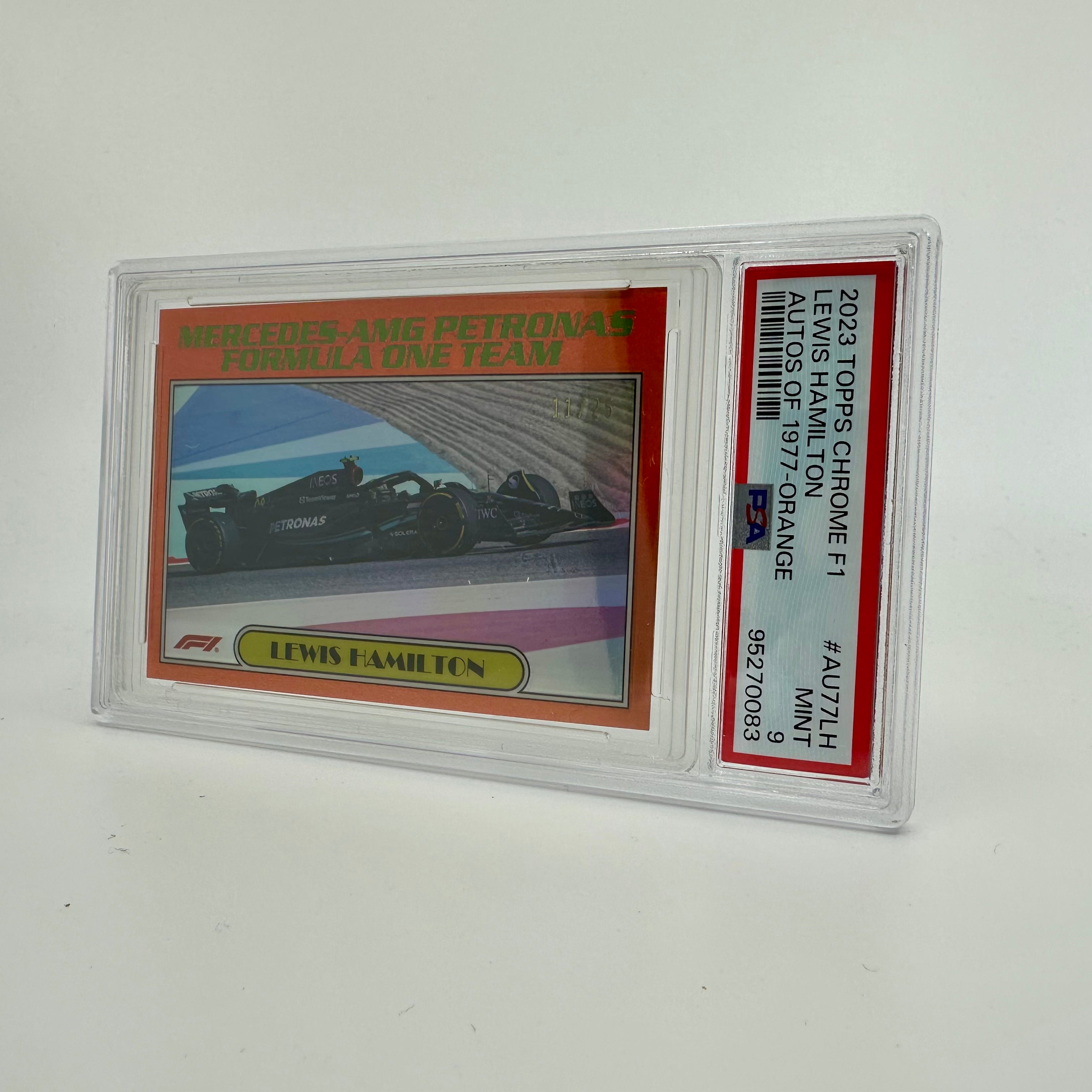 2023 Topps Chrome Lewis Hamilton #AU77 LH Orange 11/25 PSA 9 - Rare F1 Racing Card for Collectors & Fans - Perfect for Display, Trading, and Investment