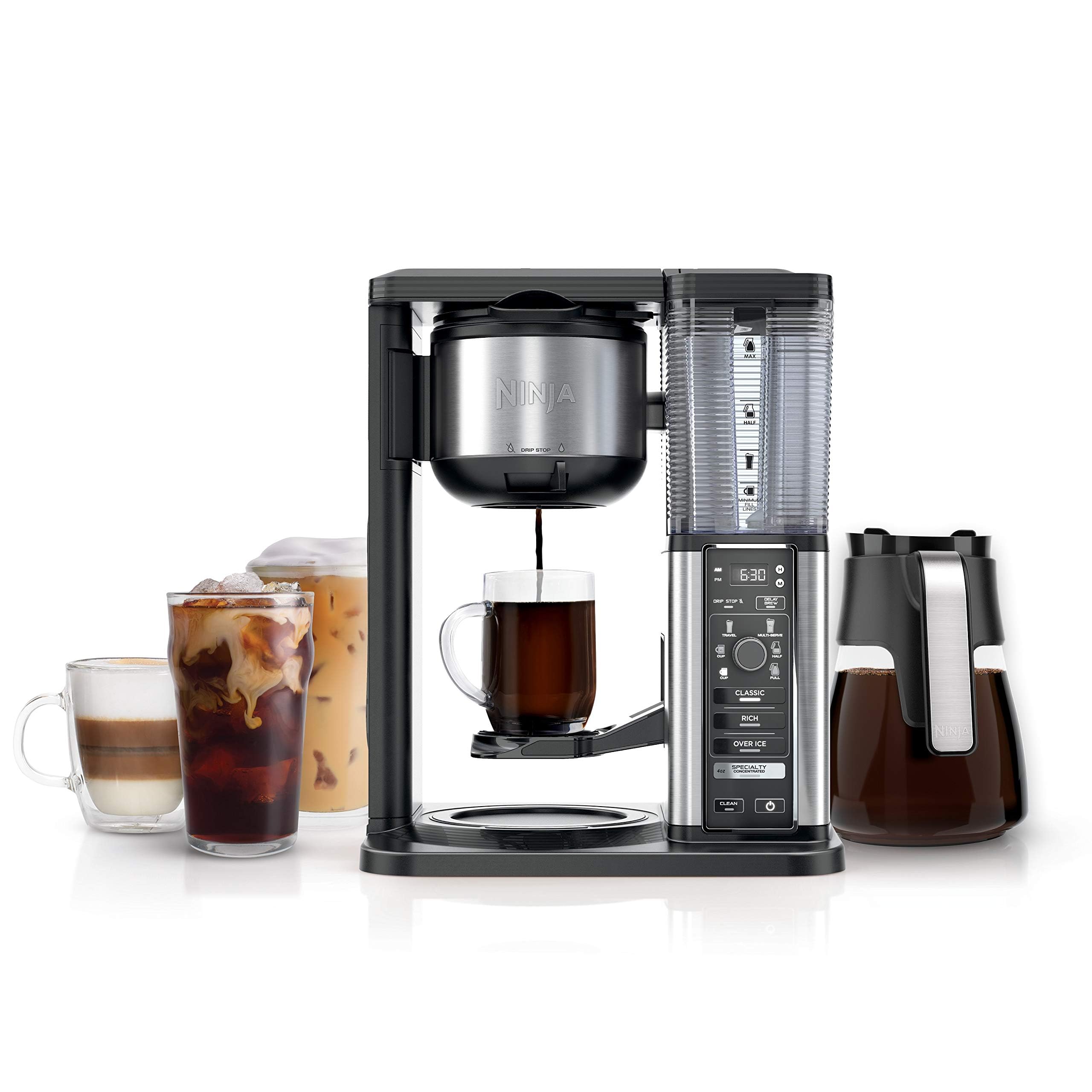 Ninja Specialty Coffee Maker for Hot & Iced Coffee - 6 Brew Styles, 8 Cup Sizes (Small Cup to Travel Mug), 10-Cup Glass Carafe with Fold-Away Frother, Permanent Filter & Removable Water Reservoir - Perfect for Home, Office and Coffee Lovers (Black, CM401)