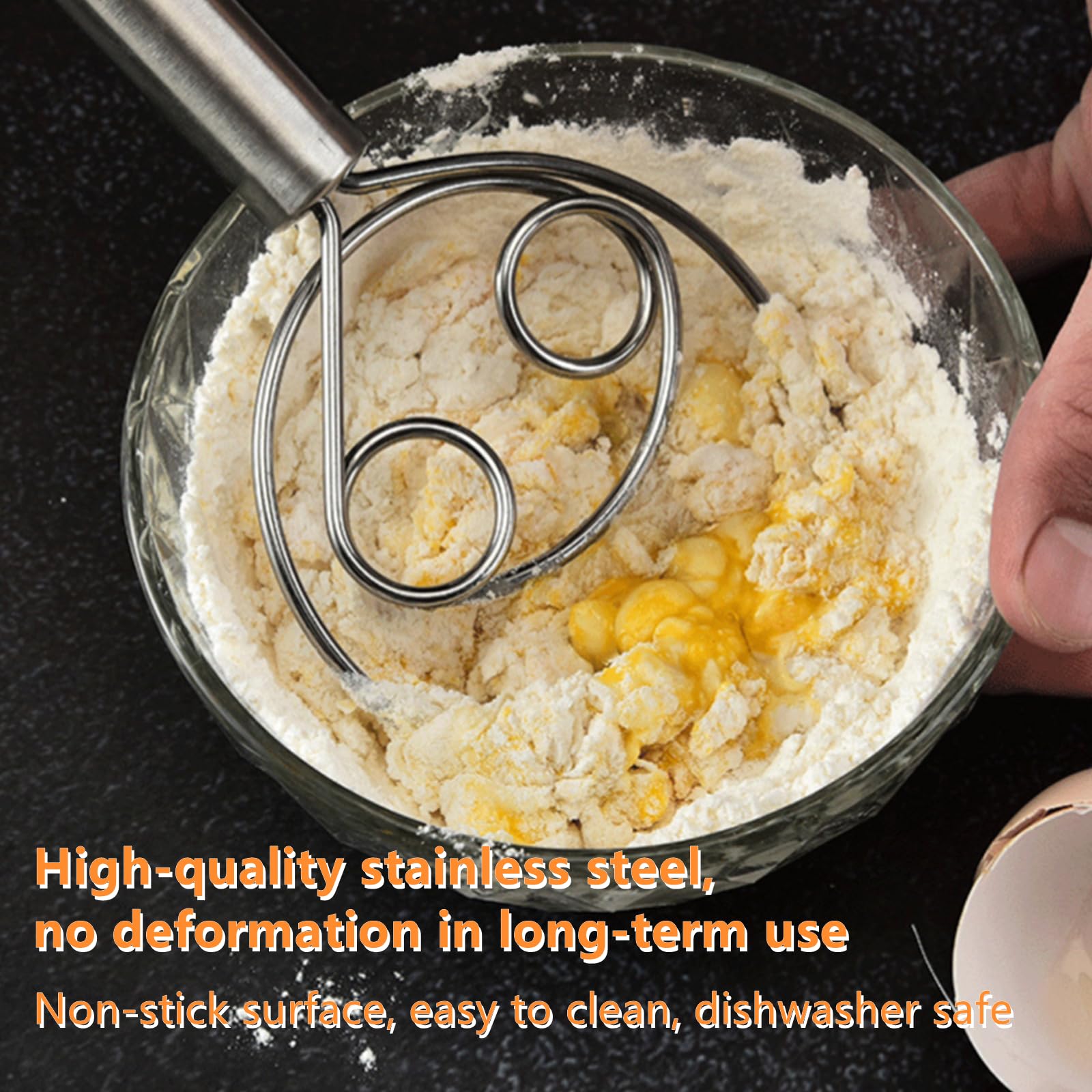 2 Pack Stainless Steel Dough Whisk Set - Dutch Style Pastry Blender & Bread Mixer for Baking Cookies, Cakes, Pizza Dough - Perfect for Home Bakers & Professional Kitchens (Silver)