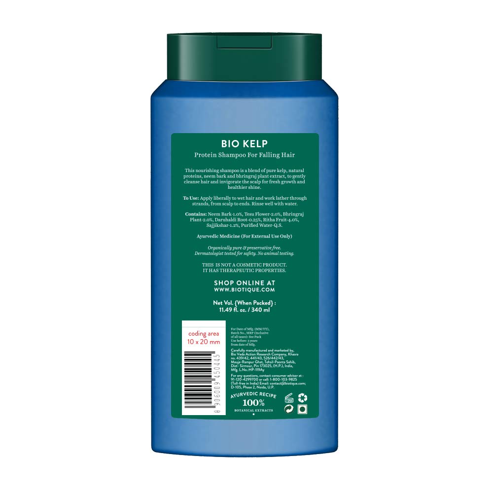 Biotique Bio Kelp Protein Shampoo for Hair Loss Treatment & Regrowth - 340ml | Biotique Bio Green Apple Purifying Shampoo & Conditioner Set for Oily Scalp - 650ml | Daily Hair Care for Thicker, Healthier Locks | Perfect for Men & Women with Thinning or Greasy Hair