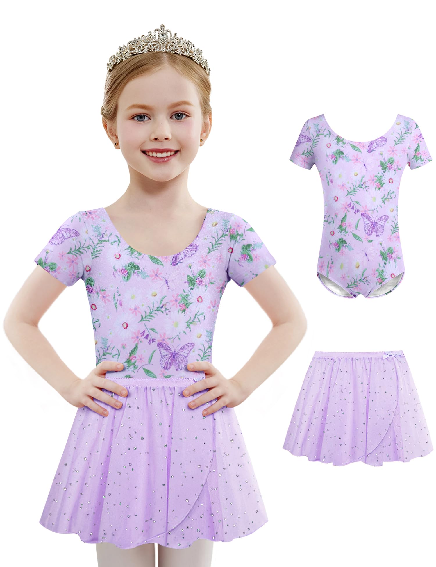 Arshiner Girls Sequin Ballet Leotard Set with Irregular Hem & Tutu Skirt - Toddler Dance Outfit for Ballet Class, Recital & Performance