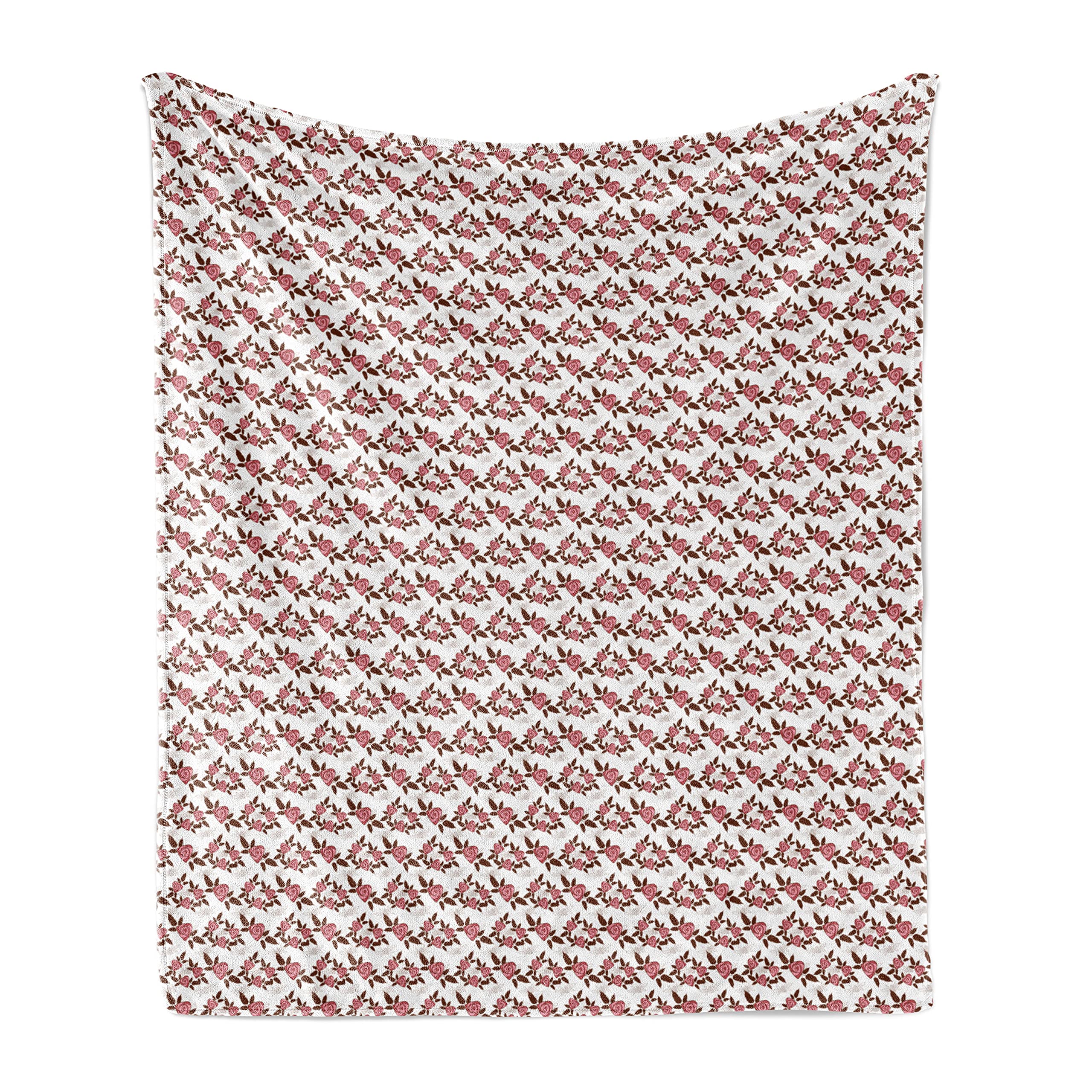 Ambesonne Valentine's Day Throw Blanket - Flannel Fleece Rose Flower Pattern with Silhouettes, 50