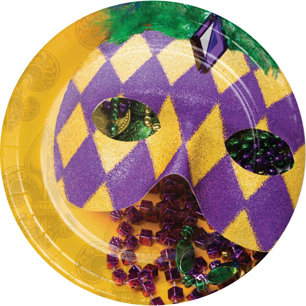 96-Pack Purple & Yellow Mardi Gras Dessert Plates 6.75 Inch Round - Bulk Party Supplies for Carnival, Birthday, Wedding & Themed Events