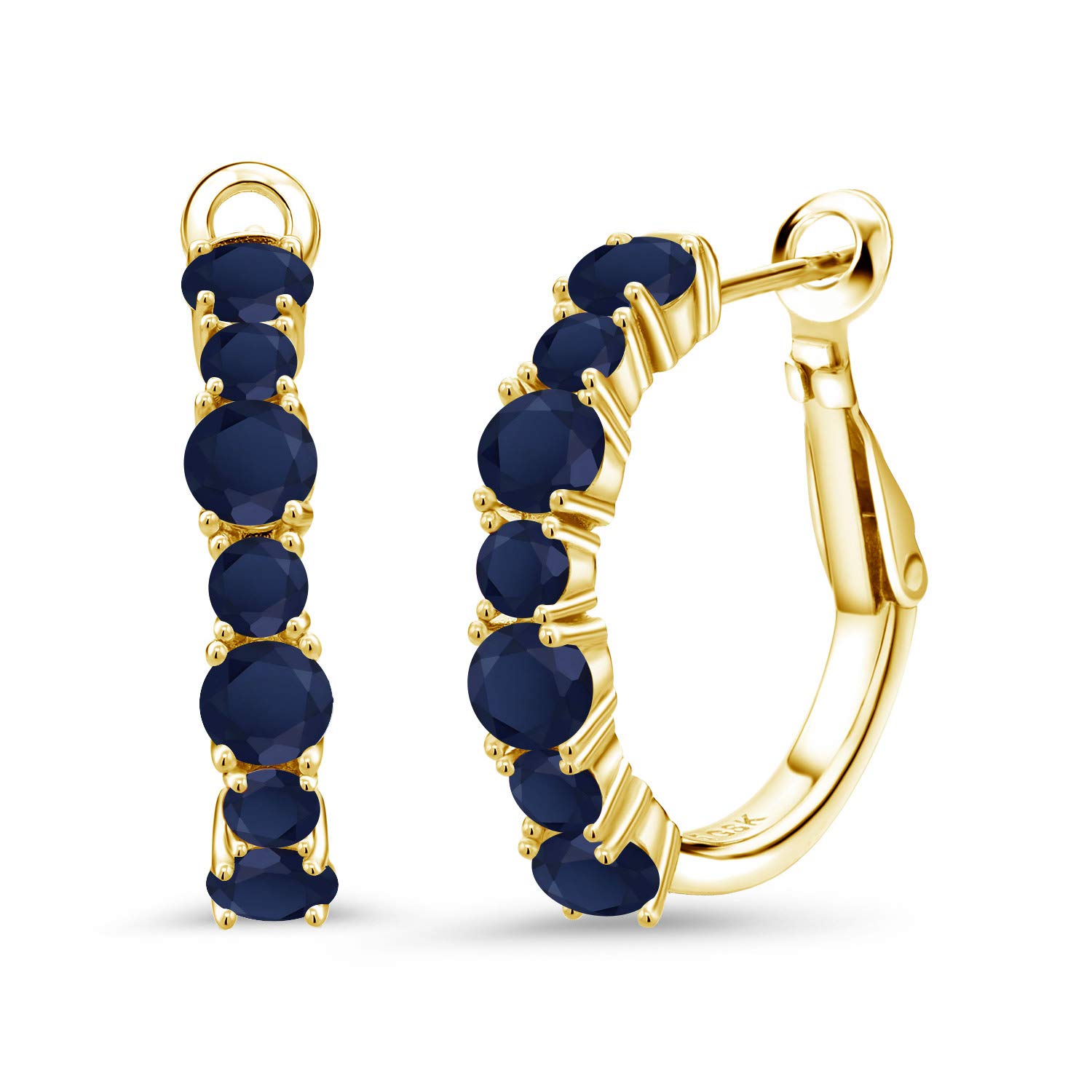 3.58 Ct Round Blue Sapphire 18K Gold Plated Hoop Earrings for Women | Genuine Gemstone Jewelry | Perfect for Weddings, Parties & Special Occasions