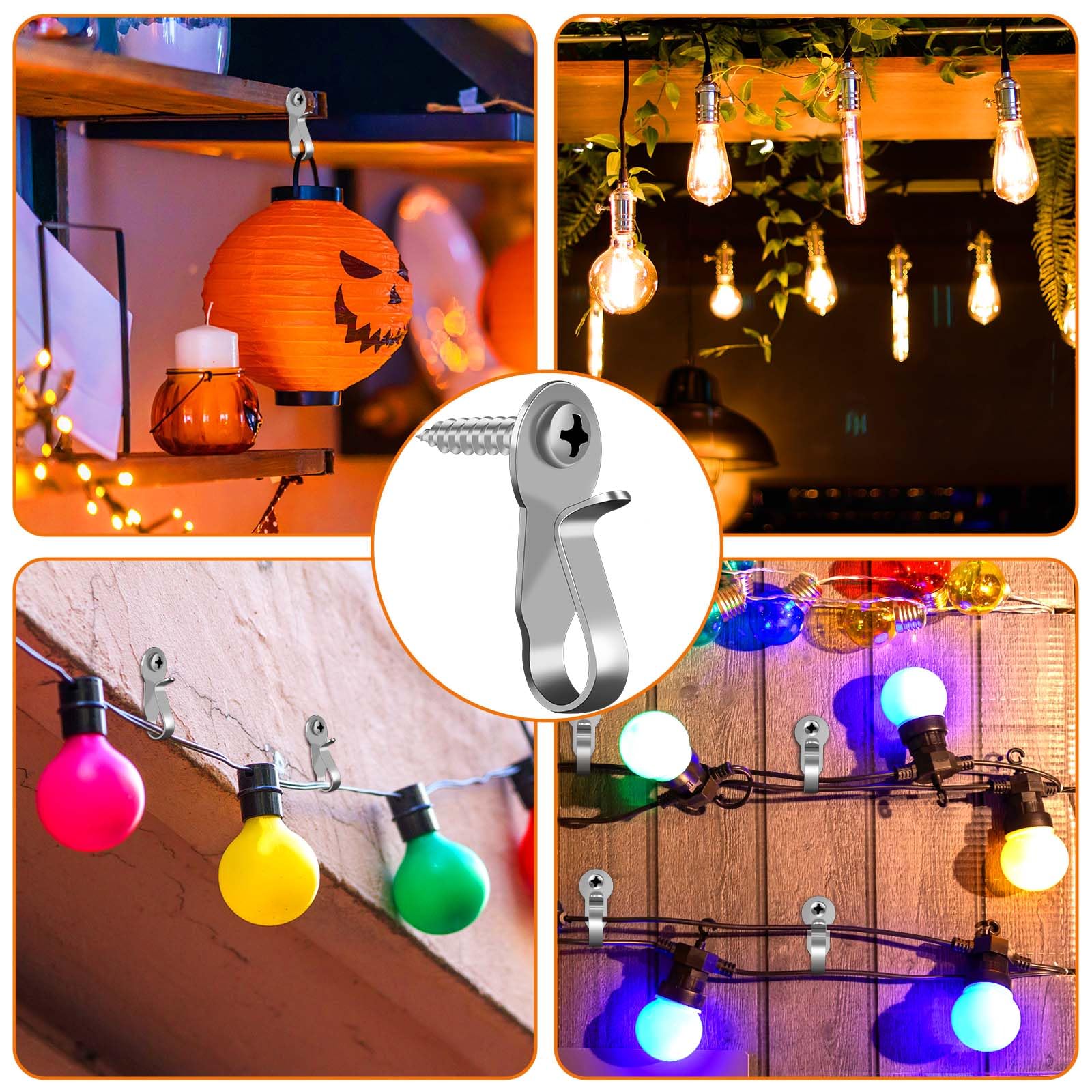 HiGift 36 Pack Screw-in String Light Hooks for Outdoor Christmas Lights - Heavy Duty Wire Hooks for Patio, Garden, and Holiday Decorations (Perfect for Hanging Fairy Lights, Lanterns & Decorative Lighting)