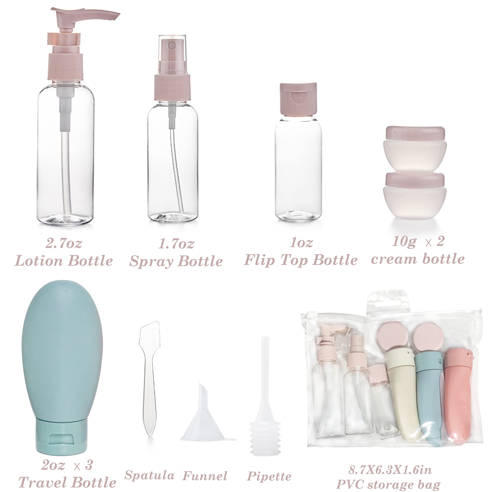 10 Pack TSA Approved Leak-Proof Travel Bottles for Toiletries - Refillable Cosmetic Containers Kit for Liquids & Shampoo - Perfect for Airplane Carry-On, Vacation & Gym Essentials