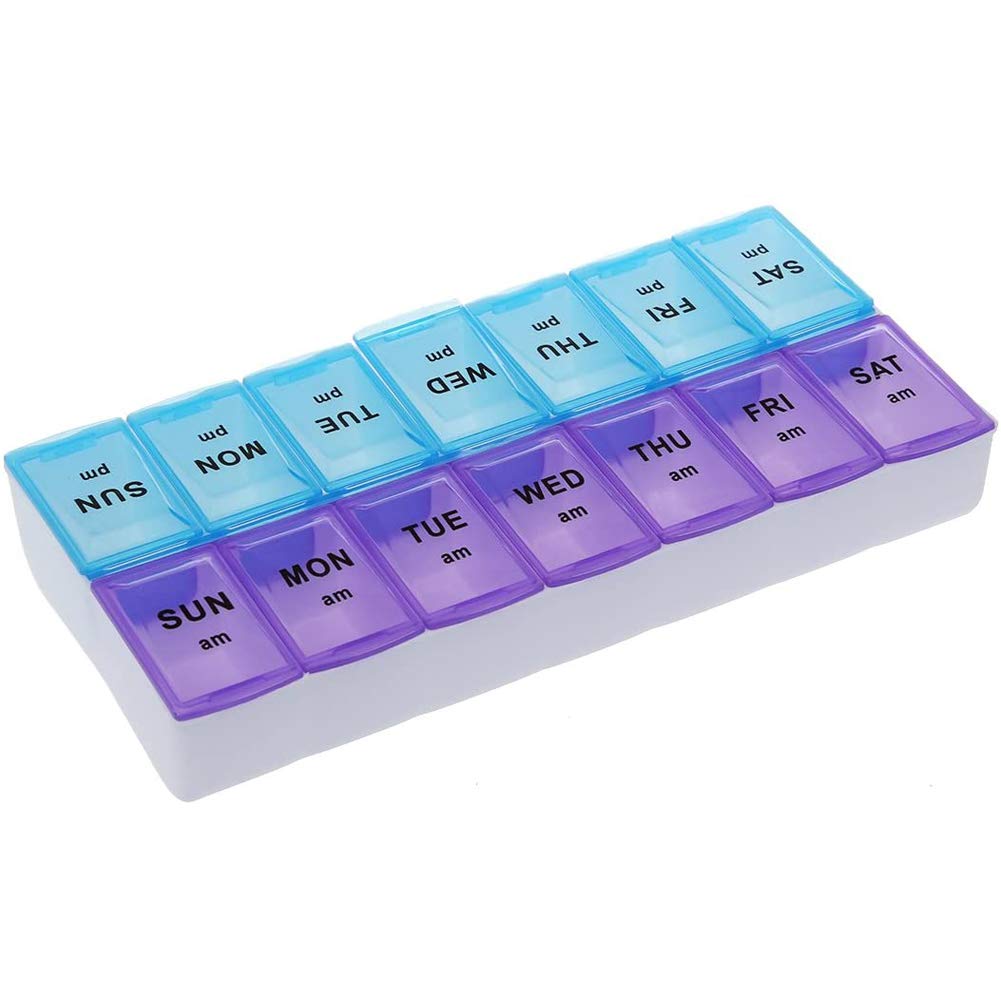 Haobase 7-Day AM/PM Pill Organizer Box with Compartments - Weekly Medication Storage for Vitamins, Supplements & Daily Pills