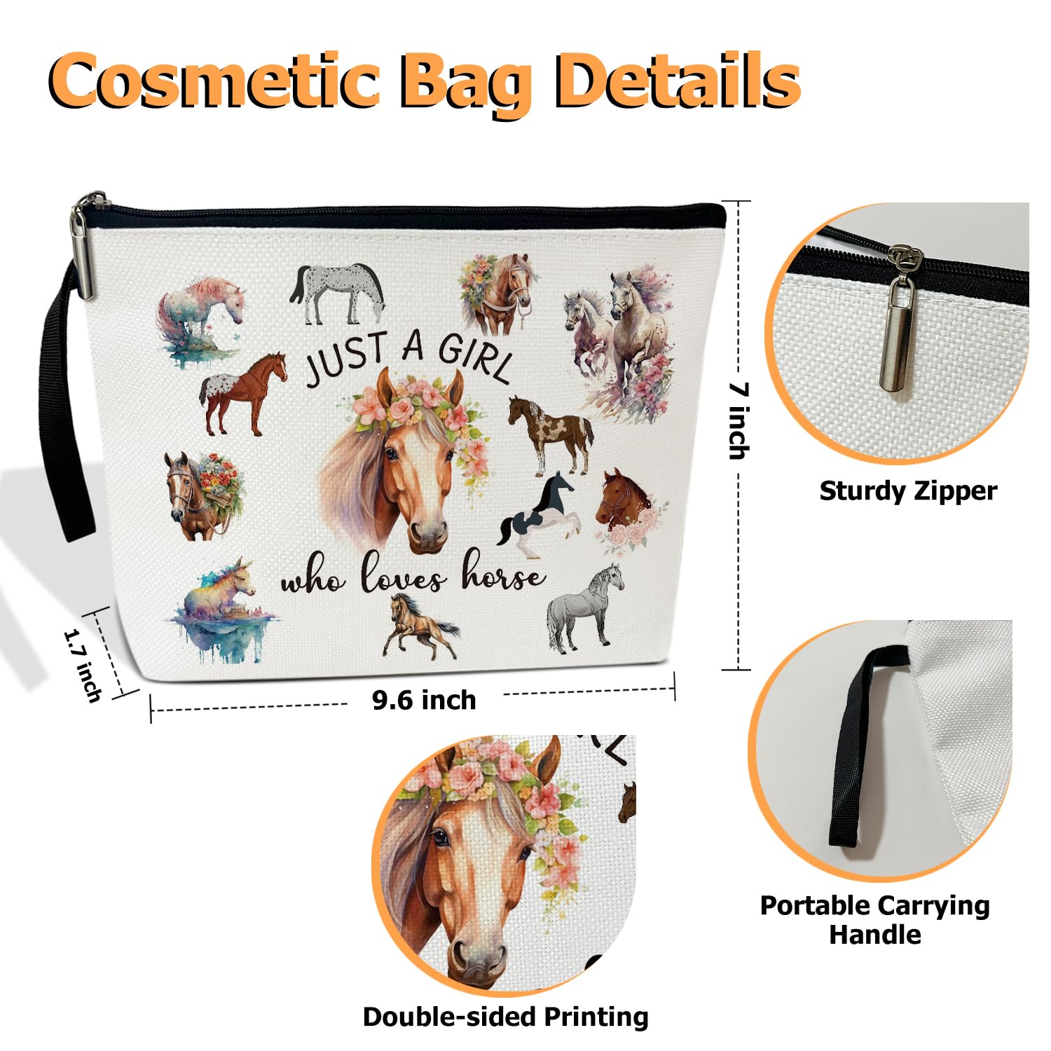 Equestrian Makeup Bag for Women - Horse Lover Cosmetic Pouch with Zipper, Travel Toiletry Organizer for Purse - Perfect Birthday Gift for Teen Girls, Wives & Daughters - Great for Horse Shows, Travel & Everyday Use