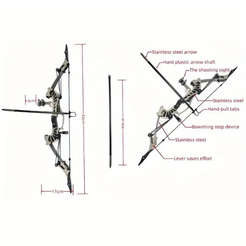 Mini Right Handed Metal Compound Bow Set - Compact Archery Bow for Adults & Teens | RH/LH Compatible | Durable Construction for Target Practice & Recreational Shooting | High Power & Long Range | Perfect for Backyard Fun, Hunting Practice & Outdoor Activities (1 Piece)