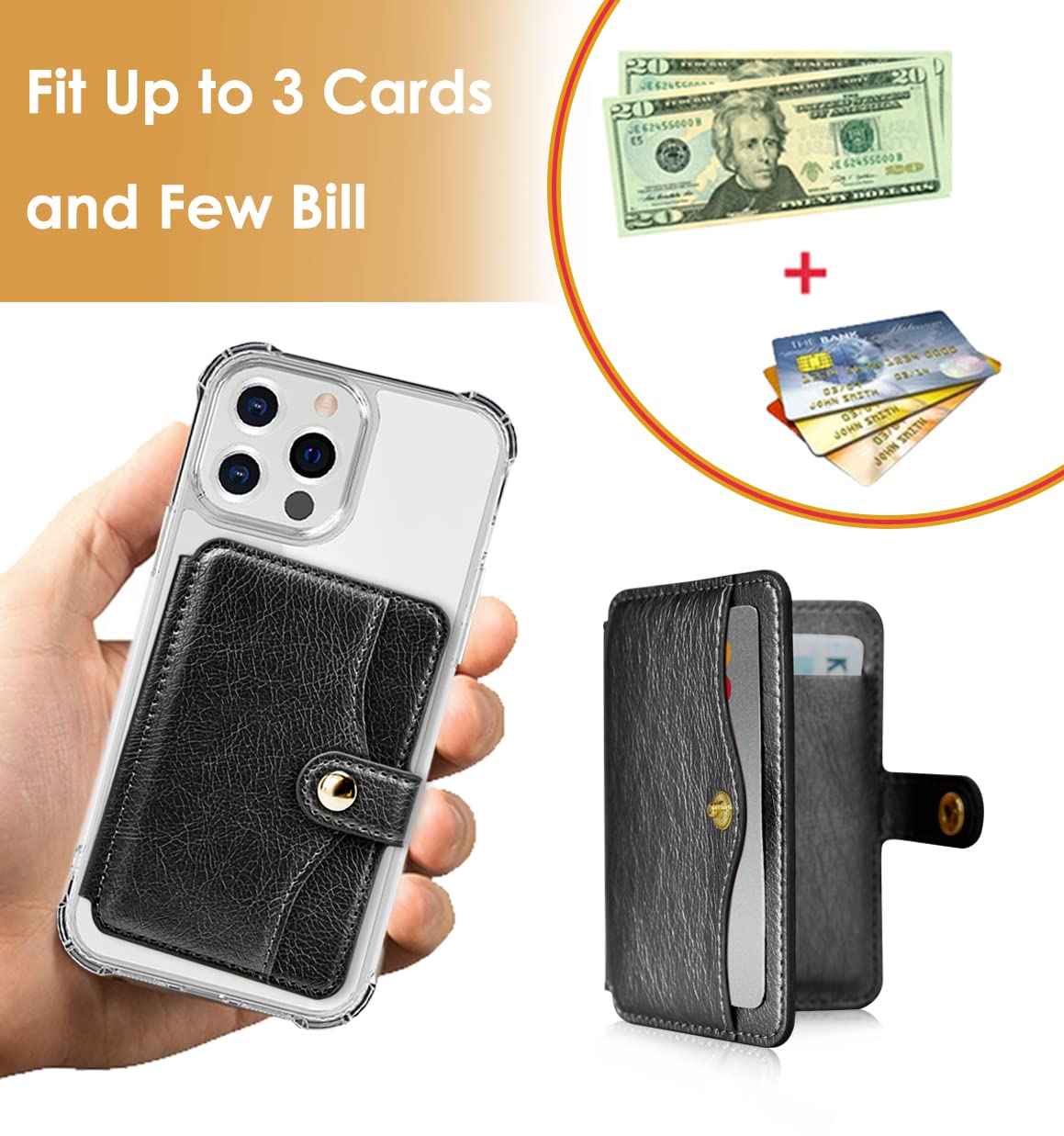 M-Plateau Phone Wallet Stick On - 3M Adhesive Slim Credit Card Holder for iPhone, Samsung & Most Smartphones (Black) | Perfect for Hands-Free Shopping, Travel & Everyday Convenience