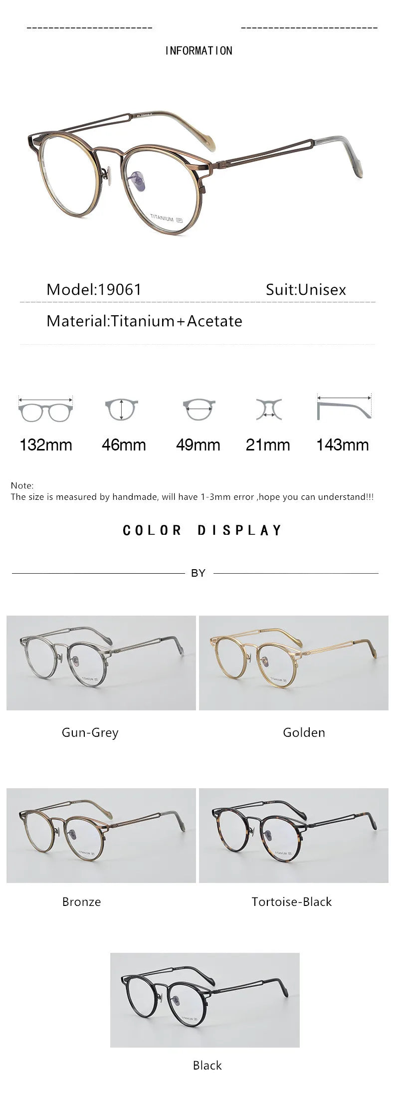 Stylish Aimee Unisex Full Rim Oval Titanium Acetate Eyeglasses Frame 19061 - Lightweight & Durable for Work, Reading & Everyday Wear