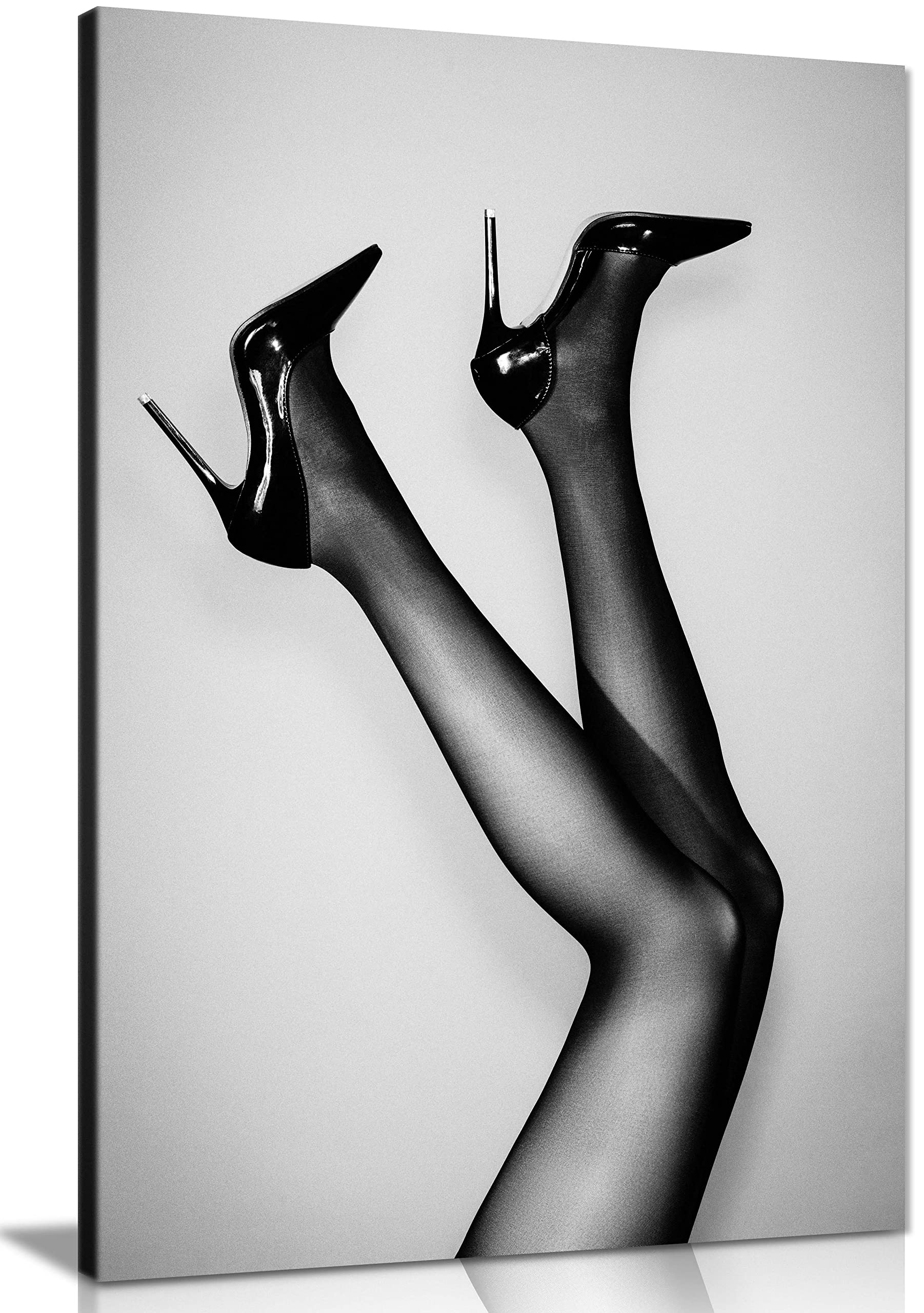 Panther Print Black & White Fine Art Canvas - Elegant Woman in High Heels Framed Wall Decor (12x8 inches) for Living Room, Bedroom & Bathroom - Modern Home & Office Artwork