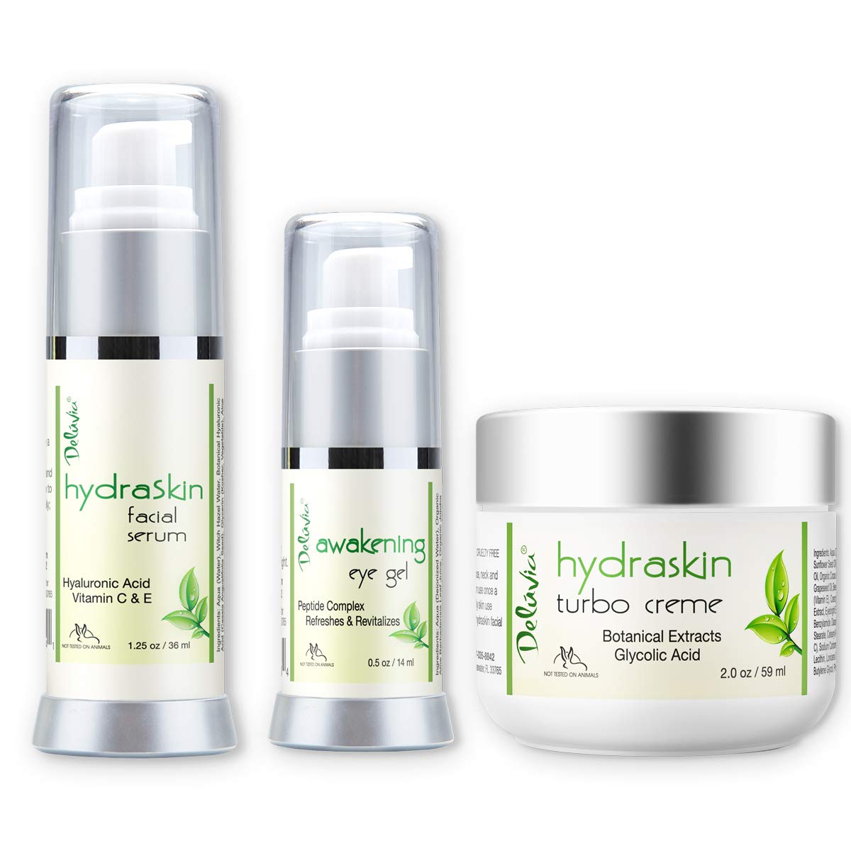 Deluvia HydraSkin Awakening System - Anti-Aging Skincare Set with Hyaluronic Acid, Vitamin C Serum & Night Cream | Organic Aloe Vera, Vitamin E & Essential Oils | Perfect for Dry Skin, Wrinkles & Dark Circles | Daily Facial Care Routine for Glowing Skin