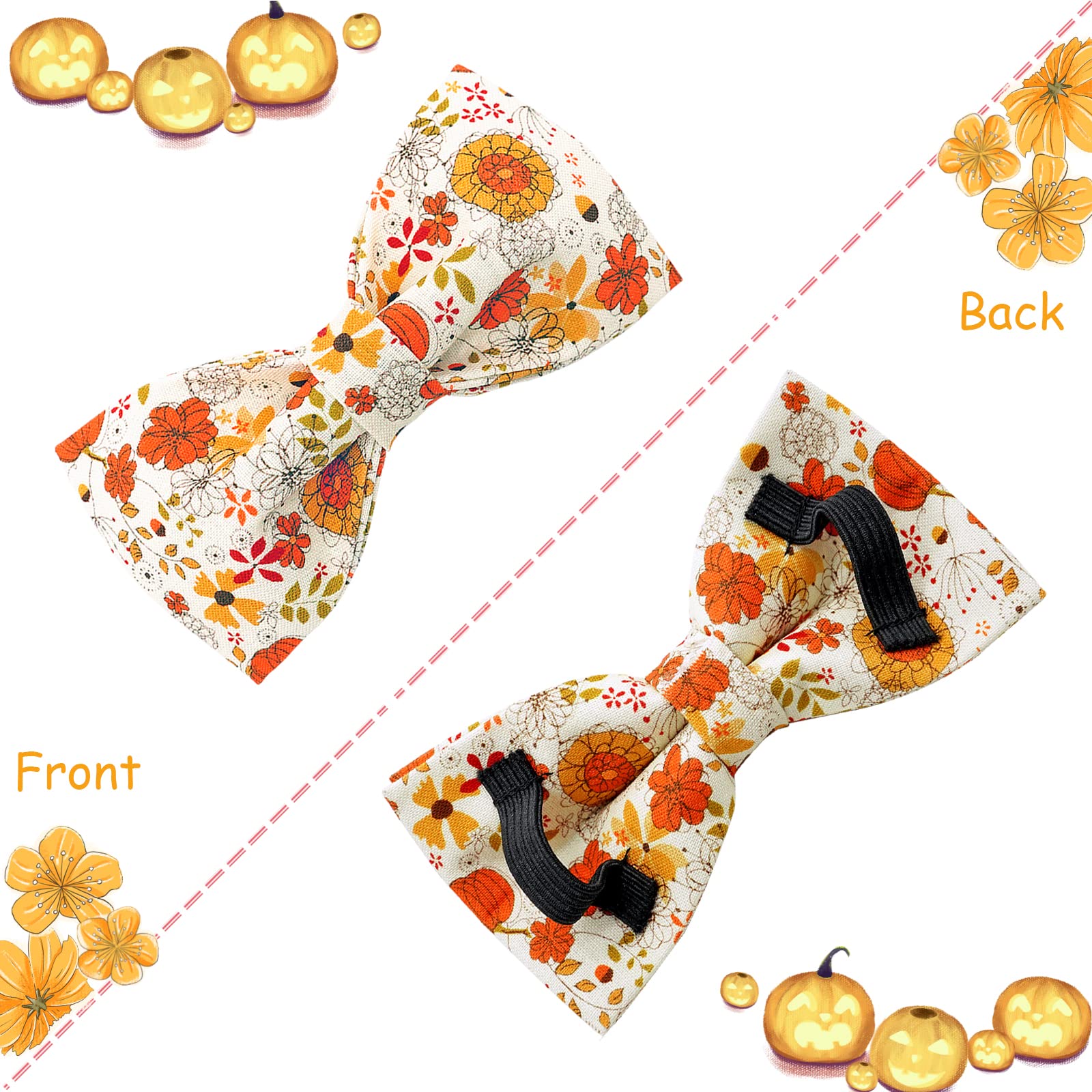 Premium Adjustable Heavy Duty Dog Collar with Bowtie - Fall Pumpkin Design for Medium Dogs | Durable Pet Collar for Daily Walks, Training & Special Occasions