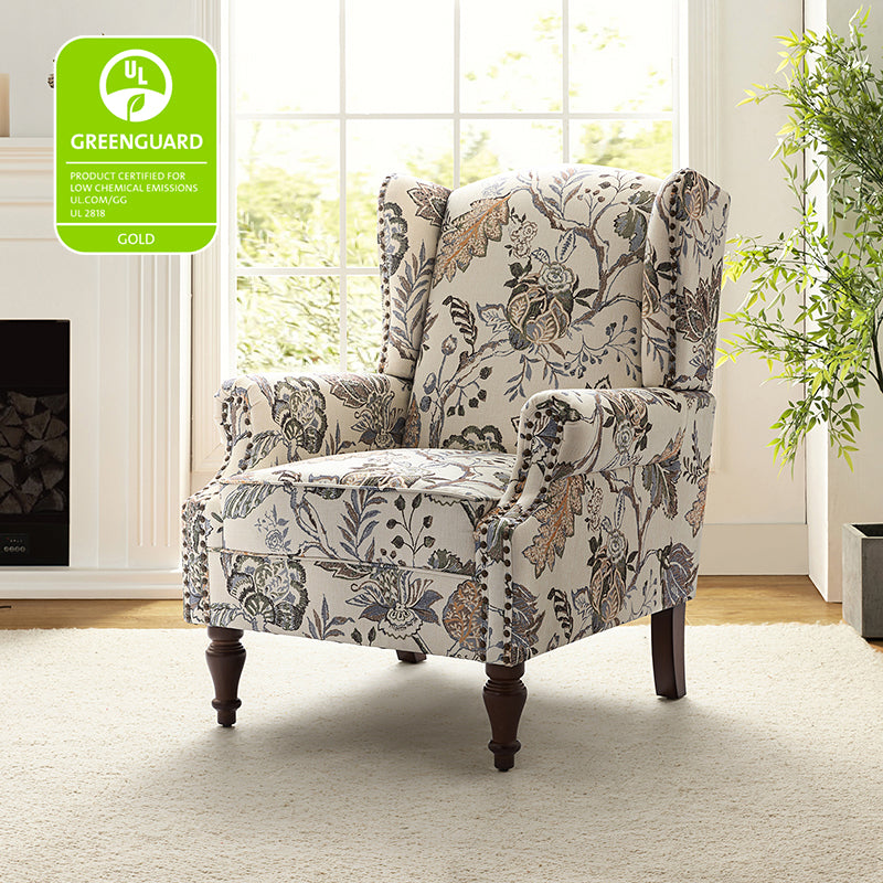 Felix Upholstered Wingback Armchair with Spindle Legs - Comfortable Living Room Chair for Reading & Relaxing - Perfect for Home Office, Bedroom or Lounge Area