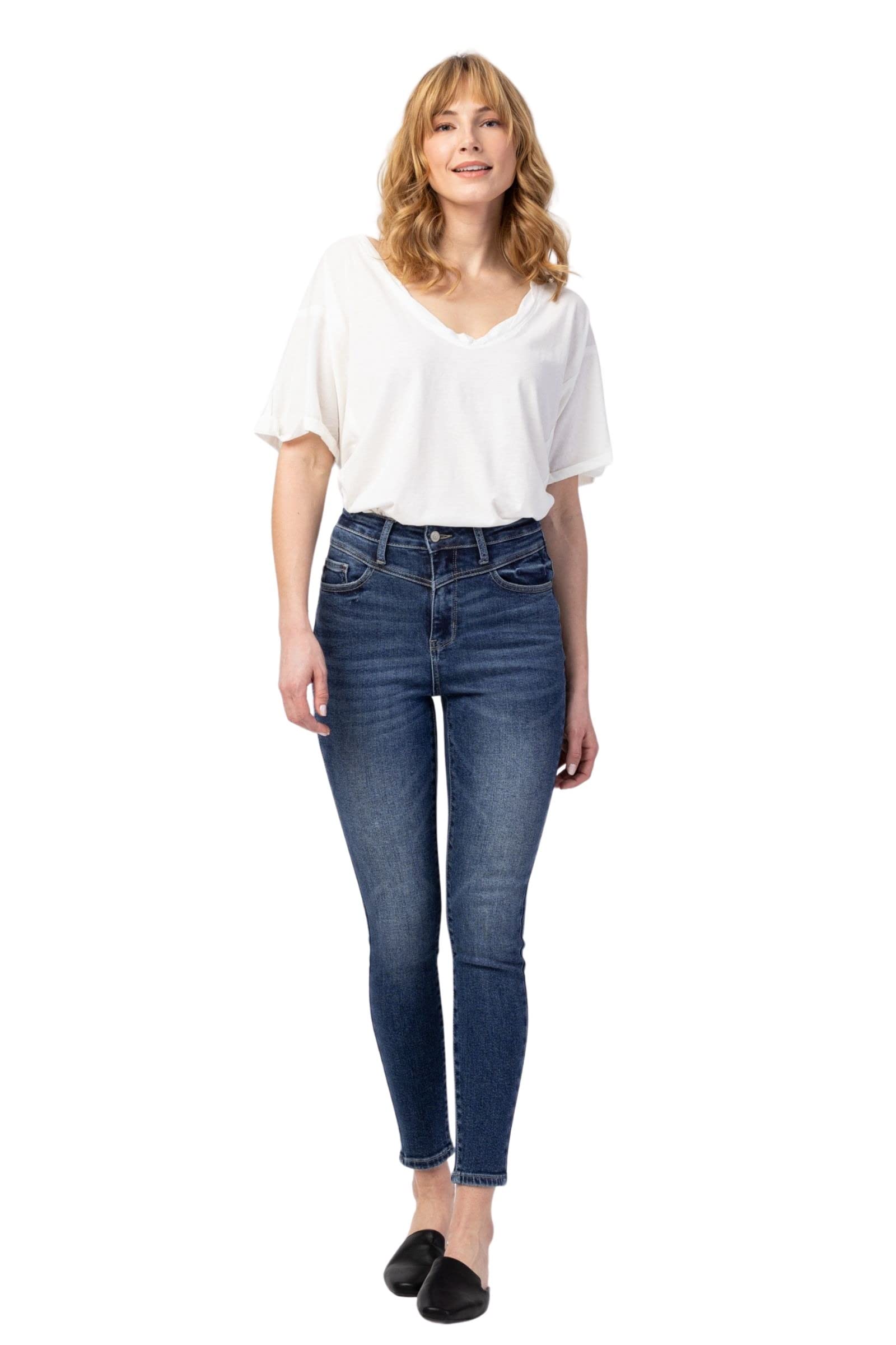 Judy Blue Women's High-Rise Western Front Yoke Skinny Jeans - Stretch Denim Pants for Casual Wear, Date Night & Country Style Outfits
