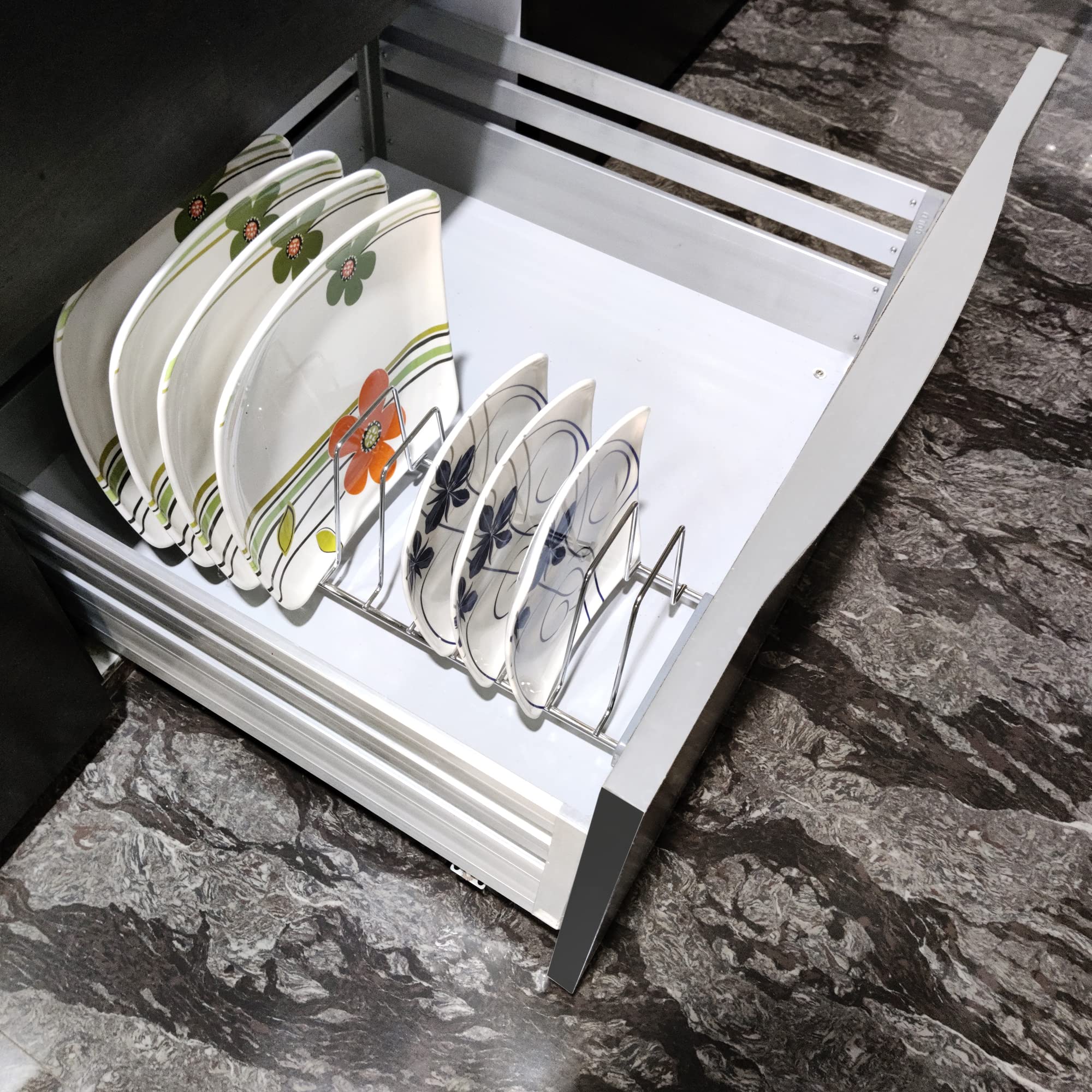 SmartSlide 20 Inch Stainless Steel Modular Kitchen Basket Plate Fixer | Tandem Dish Rack & Kitchen Stand for Organized Dish Storage & Drying