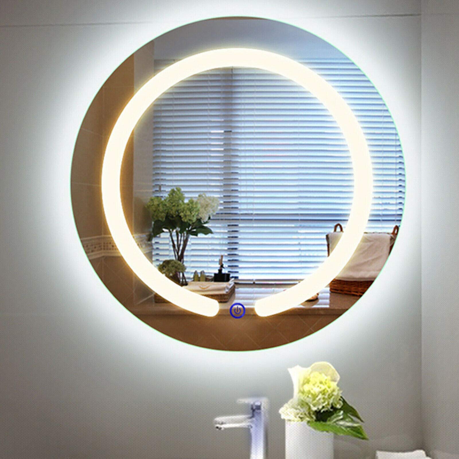 Gdrasuya 10/20 Inch Round LED Bathroom Mirror with Touch Button - Wall Mounted Vanity Makeup Mirror with Adjustable Lighting for Bathroom, Bedroom & Dressing Room