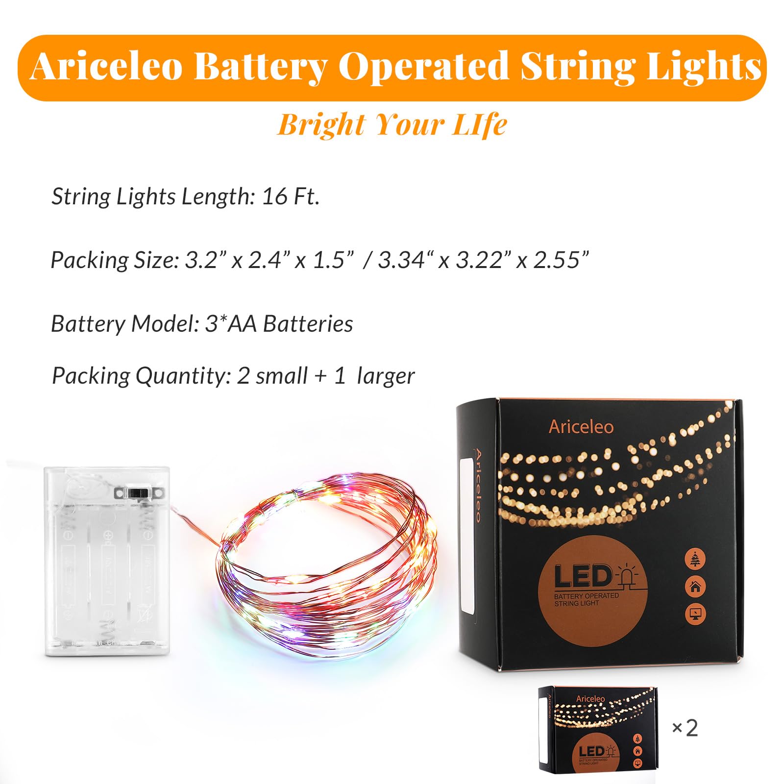 Battery Operated LED Fairy Lights - 2 Pack for Bedroom, Party & Wedding Decor