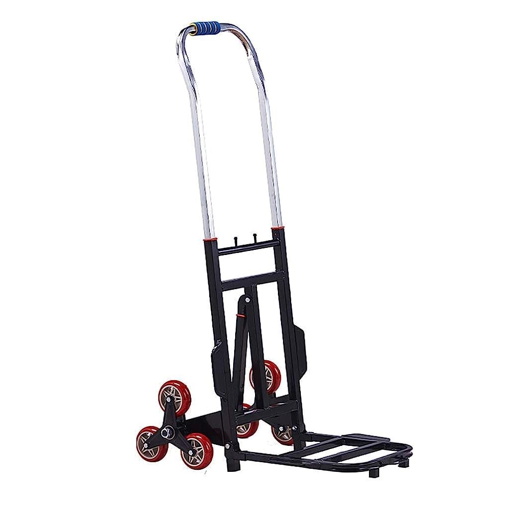 OMOONS Heavy Duty Folding Hand Truck with 6 Mute Wheels - Portable Stair Climbing Cart for Groceries, Luggage & Household Items - Collapsible Iron Trolley Bag Cart for Shopping, Warehouse & Office Use