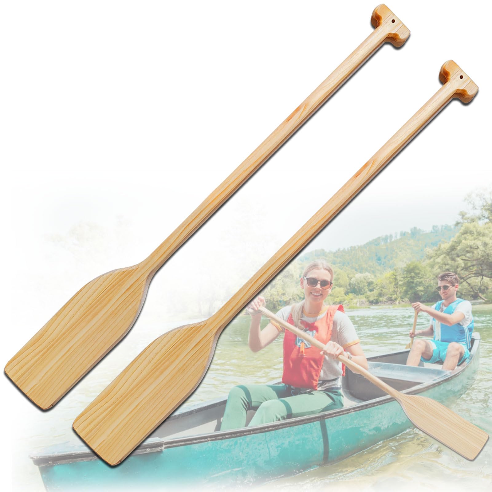 2-Piece 4-Foot Wooden Canoe Paddles - Ergonomic Grip Kayak Oars for Water Sports, Made of Durable Pine Wood - Perfect for Kayaking, Canoeing & Rustic Home Decor
