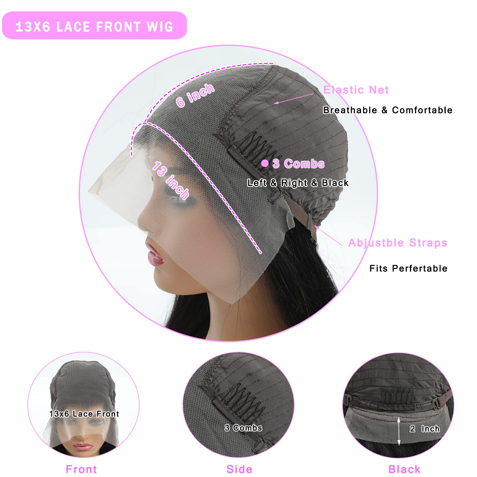 13X6 Lace Front Wigs Human Hair - Pre Plucked with Baby Hair, 30 Inch Straight Glueless HD Lace Wig, 180 Density Transparent Lace Frontal for Women (Natural Black) - Perfect for Daily Wear, Cosplay & Special Occasions