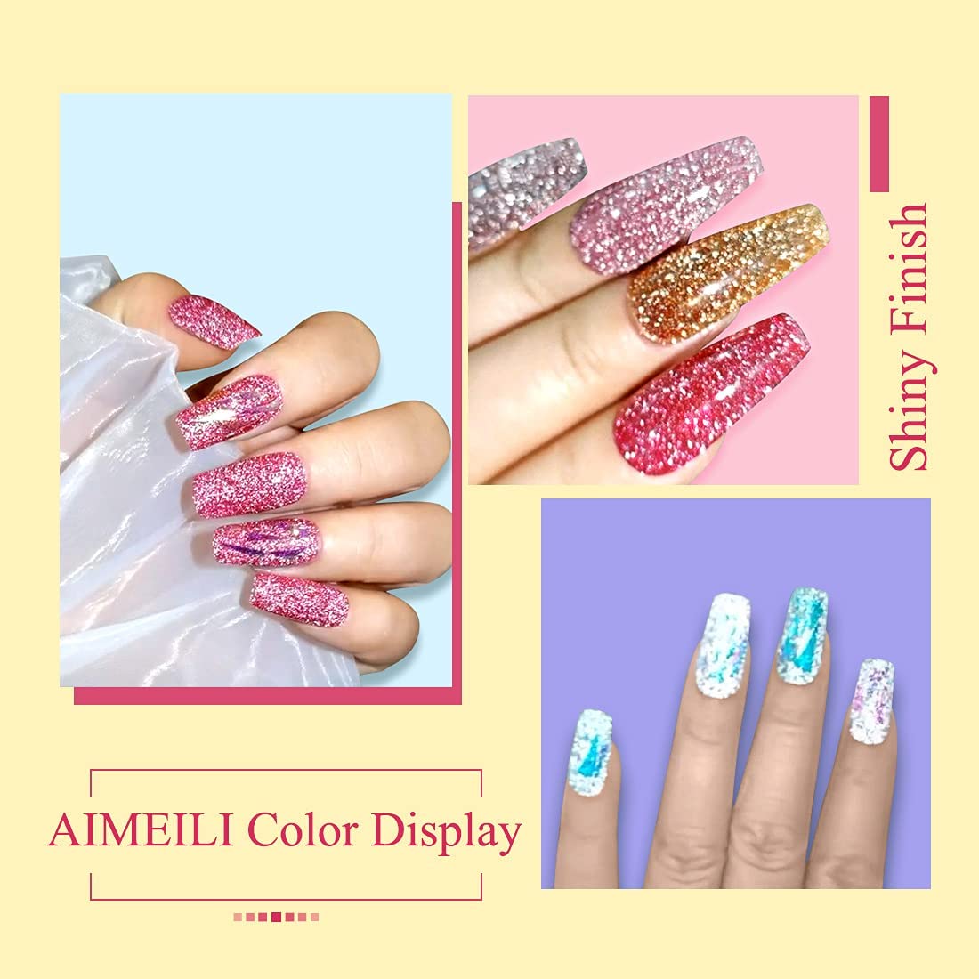 AIMEILI Reflective Gel Nail Polish Set - 12 Colors Soak Off Holographic Diamond Glitter Nail Polish Kit (8ml Each) for Salon & Home Manicure, Perfect for Parties, Weddings & Special Occasions