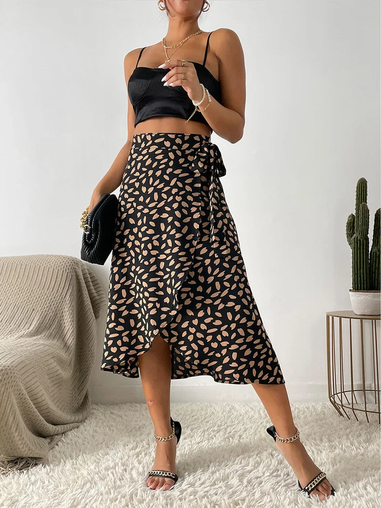 Boho Women's Casual Print Wrap Skirt - High Waist Asymmetrical A-Line Knee Length Summer Skirt for Beach, Vacation & Everyday Wear