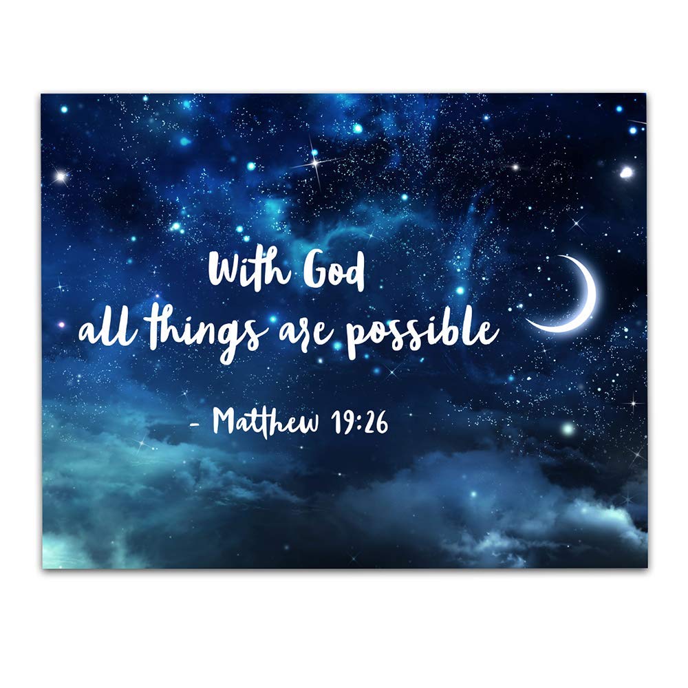 TJ Originals - Matthew 19:26 Bible Verse Wall Art 'With God All Things Are Possible' - 11x14 Inspirational Christian Home Decor for Living Room, Bedroom & Office - Perfect Gift for Women, Family & Friends (Starry Night Design)