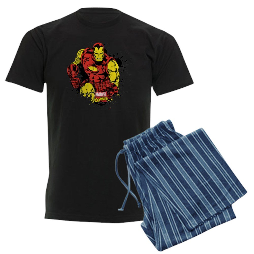 Iron Man Paint Splatter Men's Dark Pajama Set - Superhero Sleepwear for Marvel Fans - Perfect for Movie Nights, Cosplay & Lounge Wear