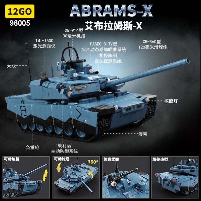 2116-Piece 12GO 96005 Abrams X Building Blocks Set - Military Tank Model Kit for Adults & Kids - Creative STEM Toy for Collectors & Builders (Perfect for Home Decoration, Gift Giving & Educational Play)