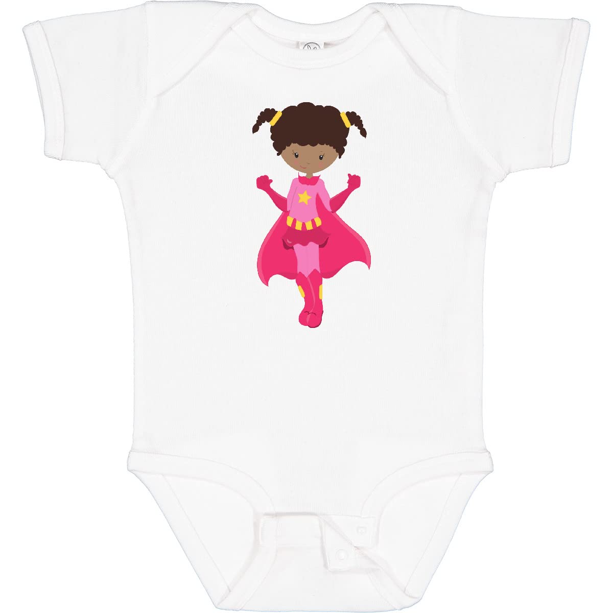 Inktastic Superhero Girl African American Baby Bodysuit with Pink Cape - Perfect for Birthday Gifts, Baby Showers & Superhero Theme Parties