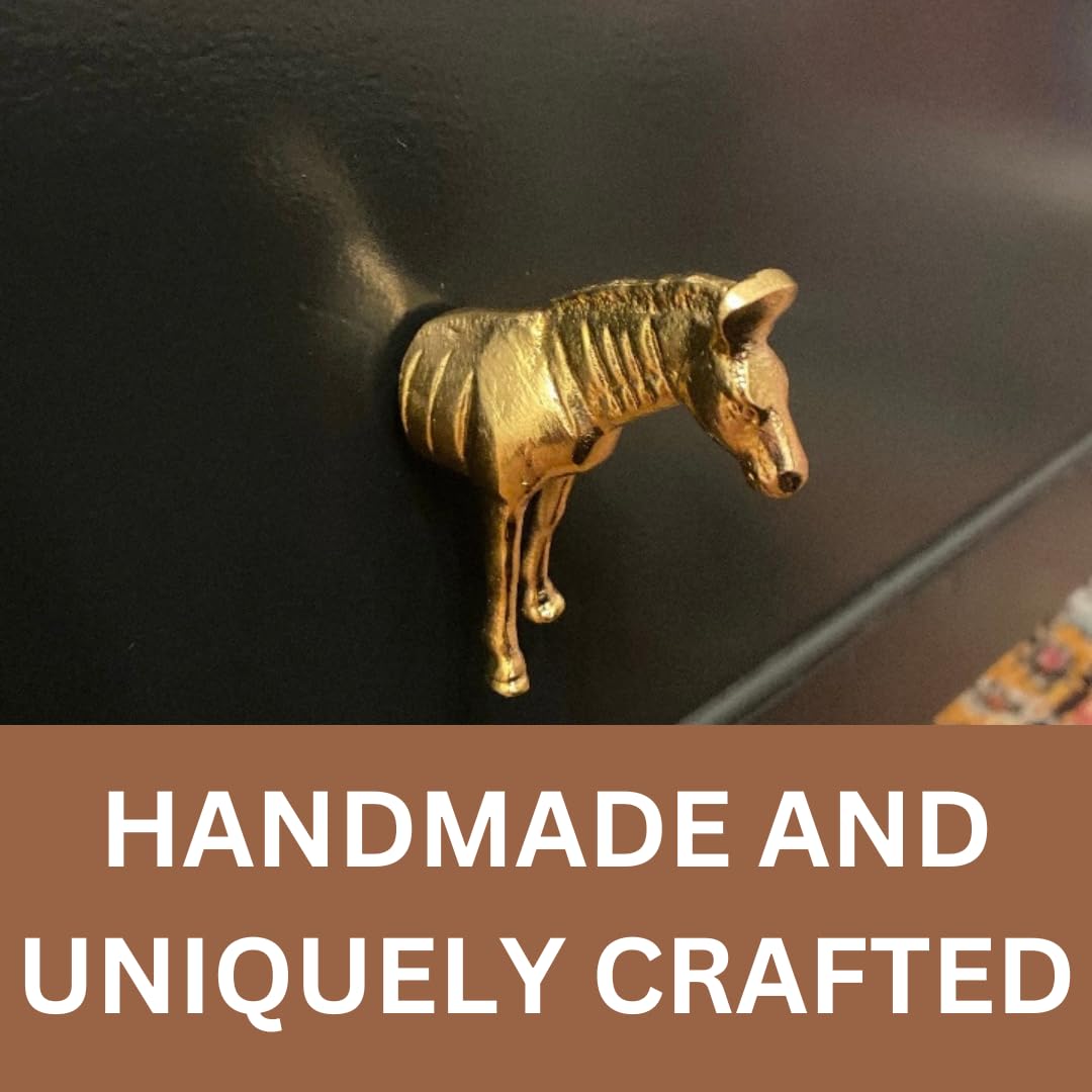 Gold Safari Animal Iron Metal Drawer Knobs - Zebra Design Cabinet Hardware for Dresser, Wardrobe & Furniture - Perfect for Jungle Theme Bedroom & Kids Room Decor