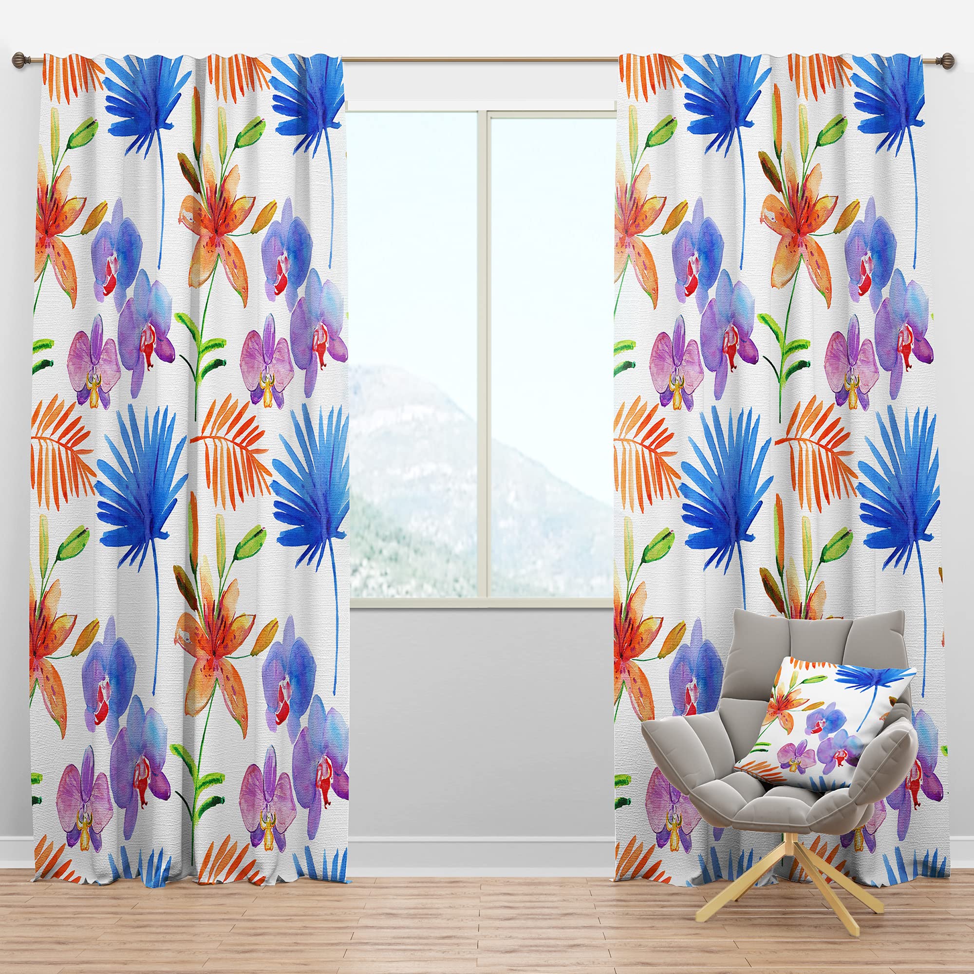 DesignQ Blackout Curtains 'Watercolor Orchids' - Thermal Insulated Single Panel (52x95 inches) for Bedroom & Living Room - Noise Reducing & Energy Saving Window Drapes for Better Sleep & Home Decor