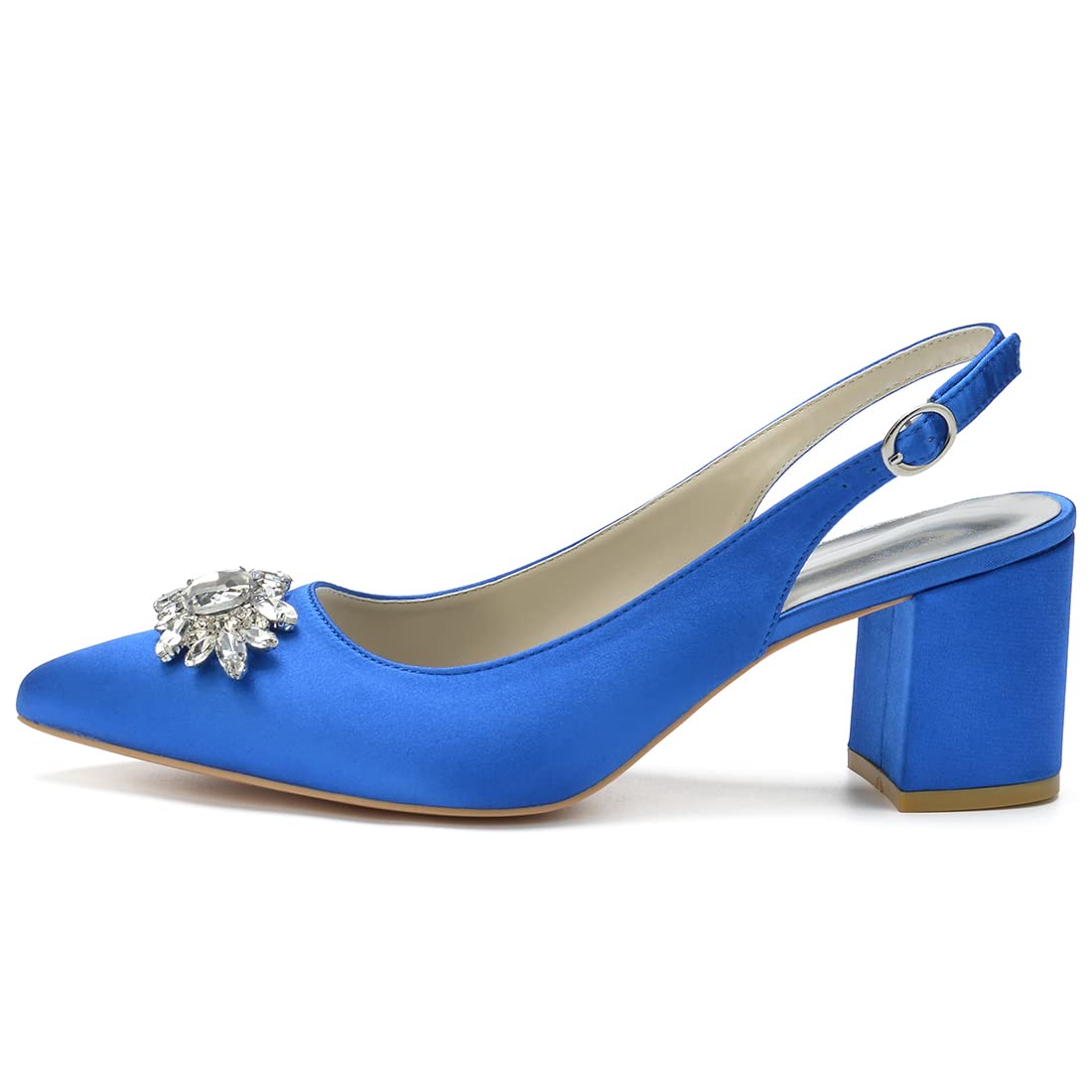 COMFASH Women's Pointed Toe Slingback Heels - 2.36 Inch Chunky Block Heel Dress Pumps for Office, Wedding & Evening Wear - Comfortable Work Shoes for Women - Blue Size 9 US - Perfect for Business Attire, Cocktail Parties & Formal Events