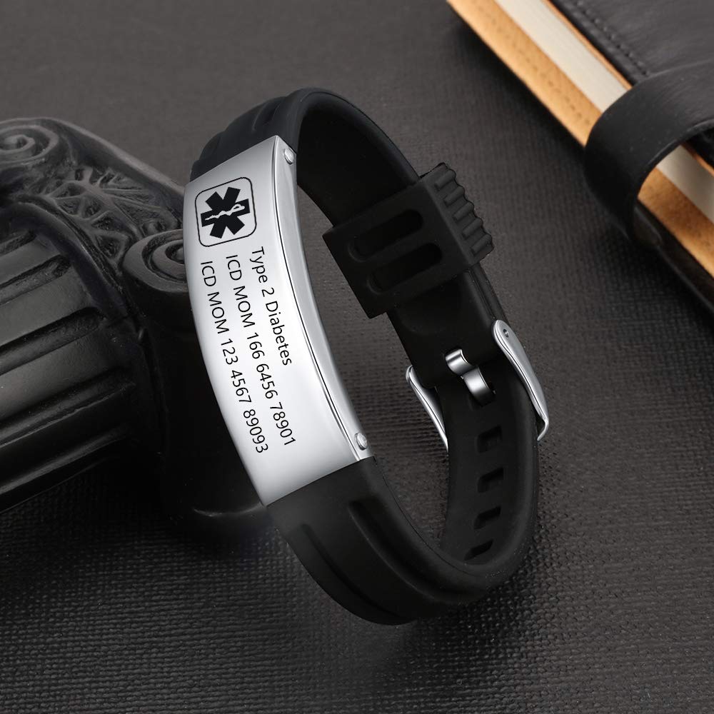 Adjustable Medical Alert ID Bracelet for Women & Men - Personalized Silicone Sport Wristband for Kids & Adults - Perfect for Allergies, Diabetes & Emergency Identification