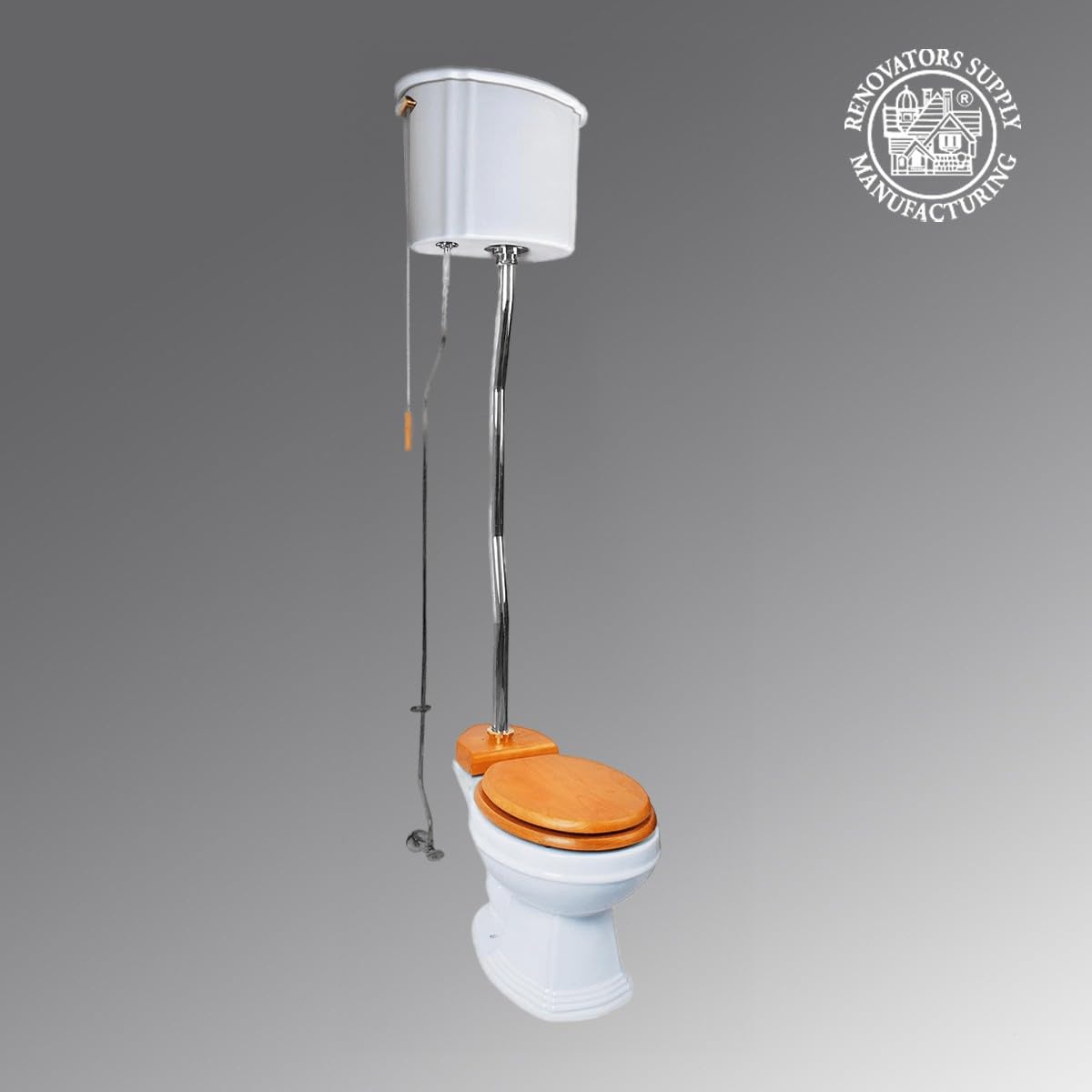 High Tank Pull Chain Toilet with White Ceramic Bowl | Adjustable Height 63-78 Inch | Chrome Z Pipe | Vintage Bathroom Fixture for Farmhouse, Cottage & Historic Home Renovations
