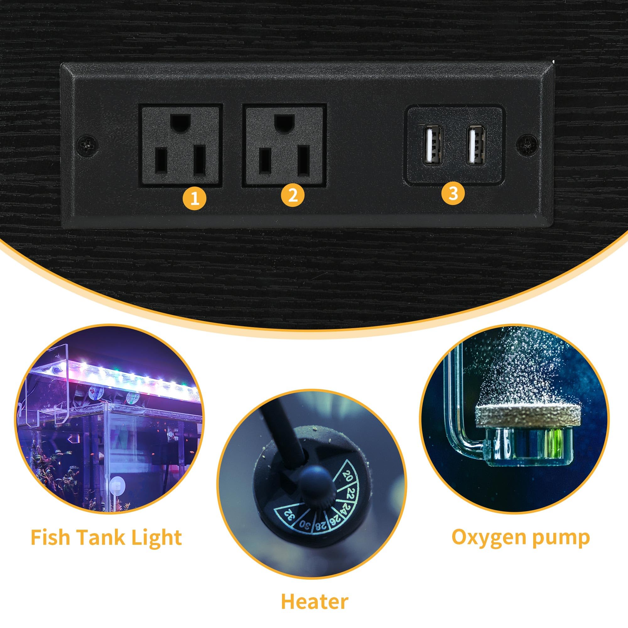 DWVO 40-50 Gallon Aquarium Stand with Power Outlets & LED Light - Heavy Duty Metal Fish Tank Cabinet for Storage, Turtle & Reptile Terrarium - 660LBS Capacity, Black - Perfect for Home, Office & Pet Store Displays